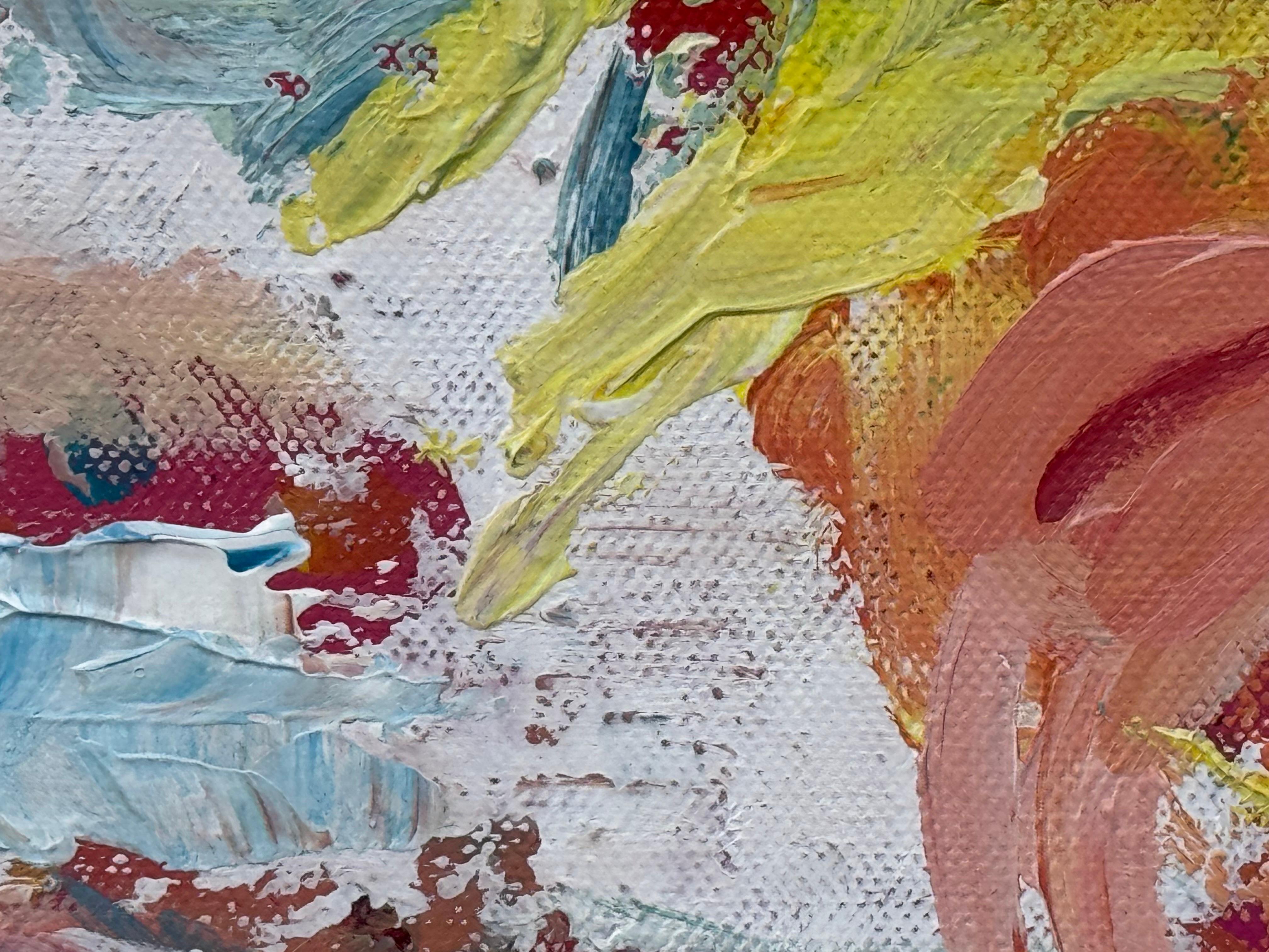 Rosa, giallo, rosso e blu, paesaggio astratto dell'artista britannico contemporaneo in vendita 4