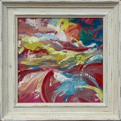 Pink Yellow Red & Blue Abstract Landscape Art by Contemporary British Artist