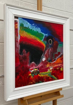 Psychedelisches abstraktes Landschaftsgemälde einer urbanen Stadtszene des britischen Künstlers