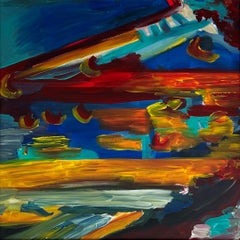 Pittura astratta psichedelica di paesaggio urbano dell'artista britannico