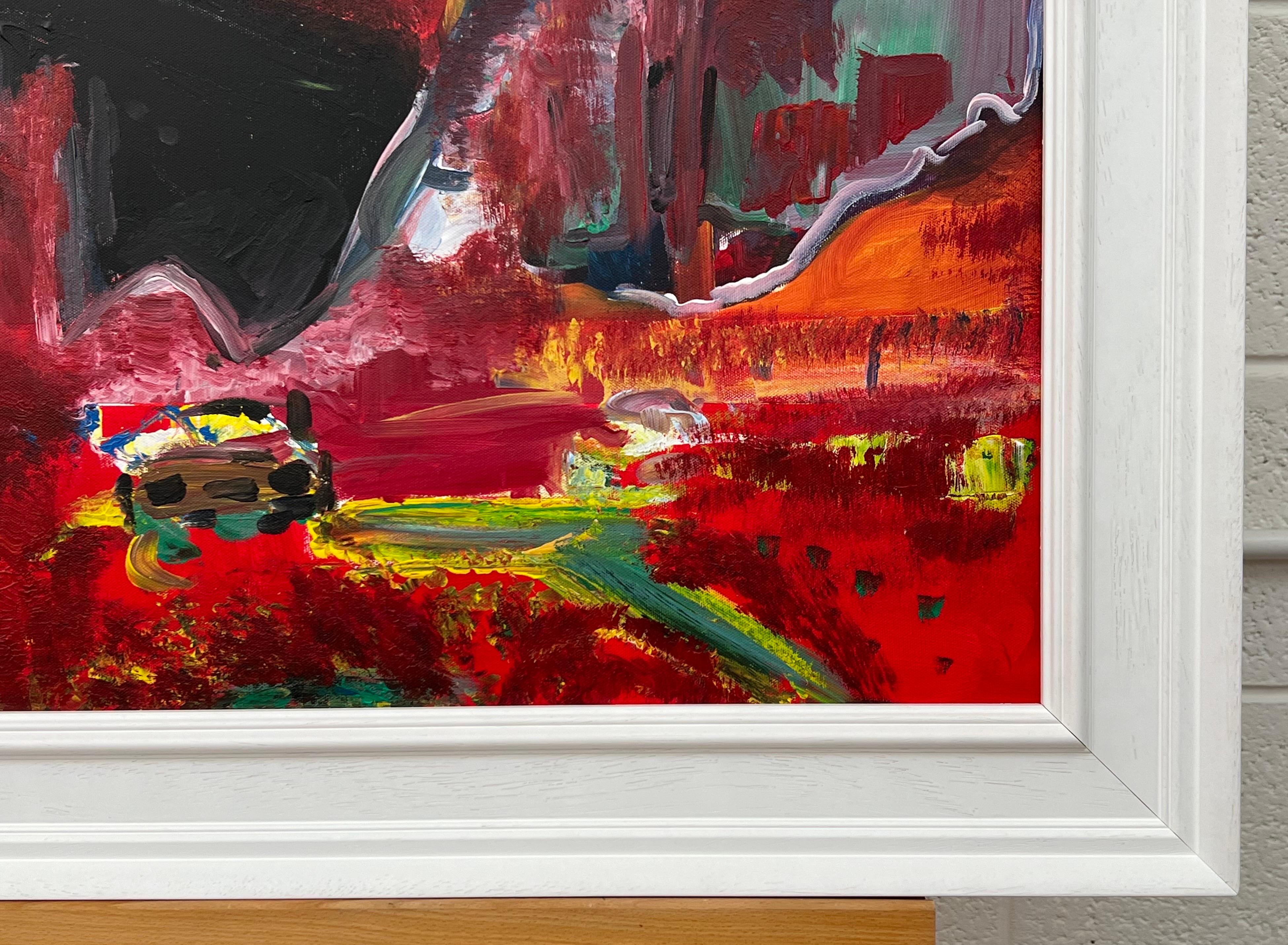Colourful Psychedelic Abstract Landscape Painting of Urban City Scene, using bold bright red and primary colours, by leading British Urban Artist Angela Wakefield.

This artwork is from an intense body of abstract work that formed the very