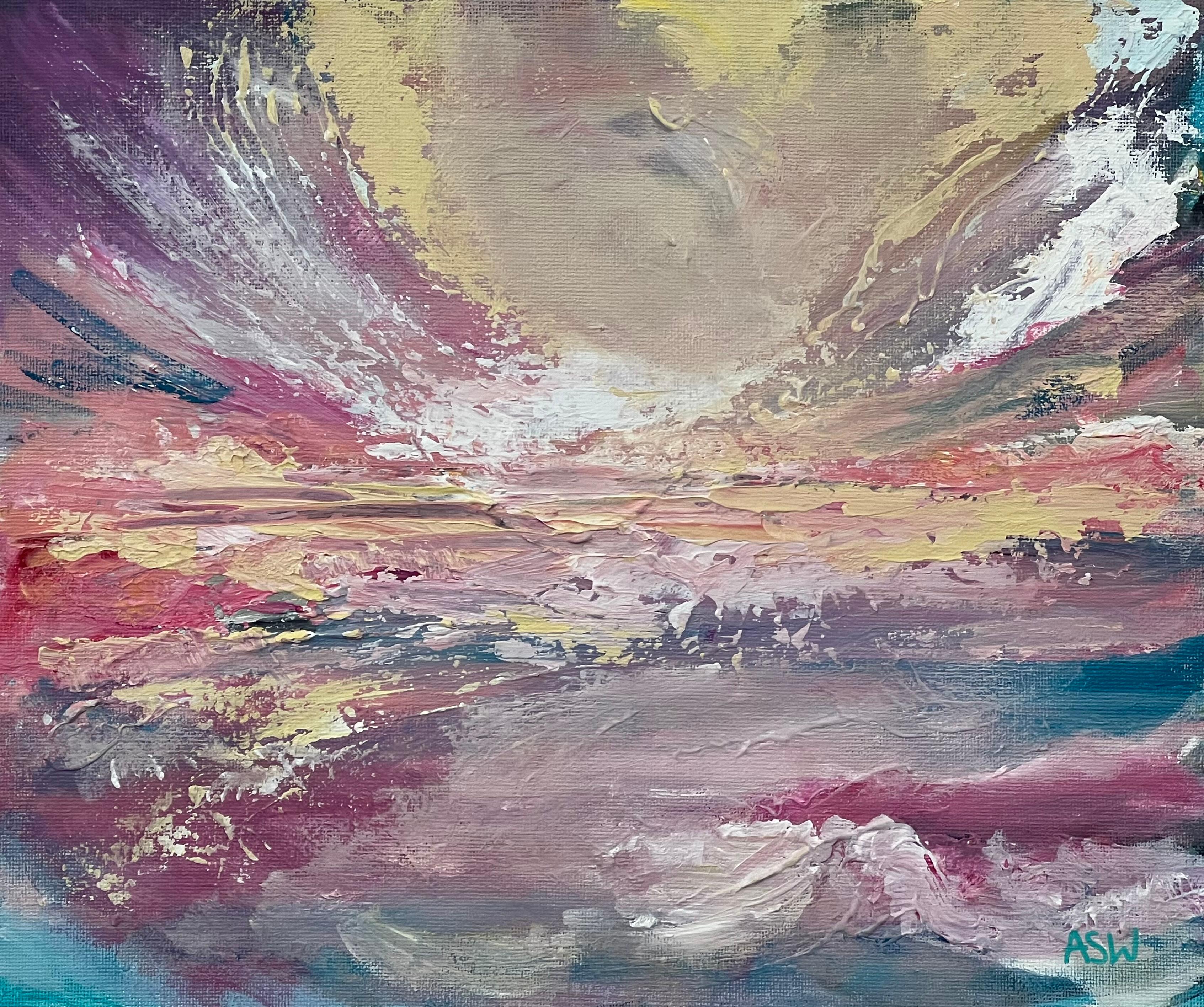 Amanecer Radiante - Vibrante Arte Abstracto de Paisaje Marino por Artista Británico Contemporáneo en venta 1