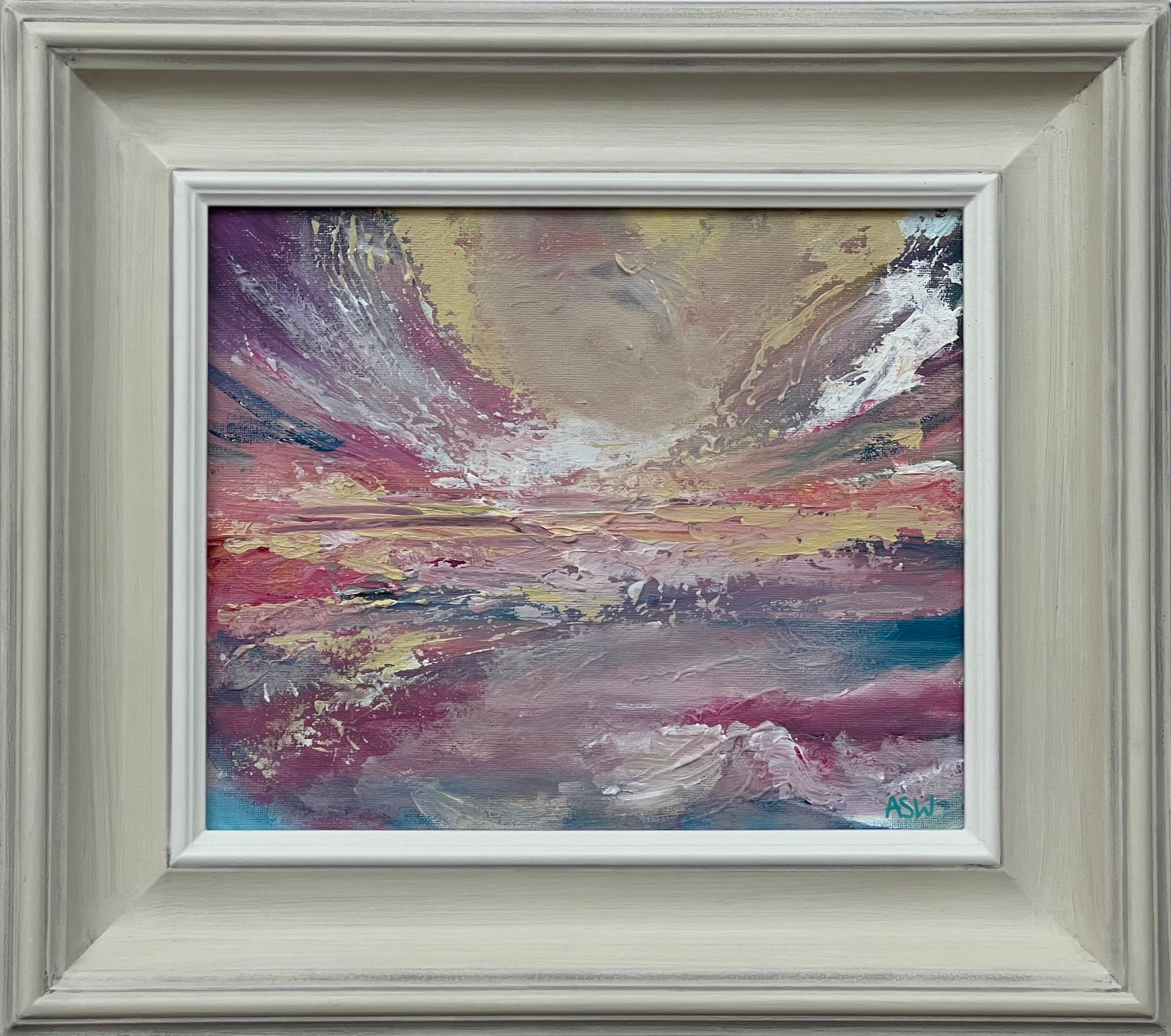 Landscape Painting de Angela Wakefield - Amanecer Radiante - Vibrante Arte Abstracto de Paisaje Marino por Artista Británico Contemporáneo
