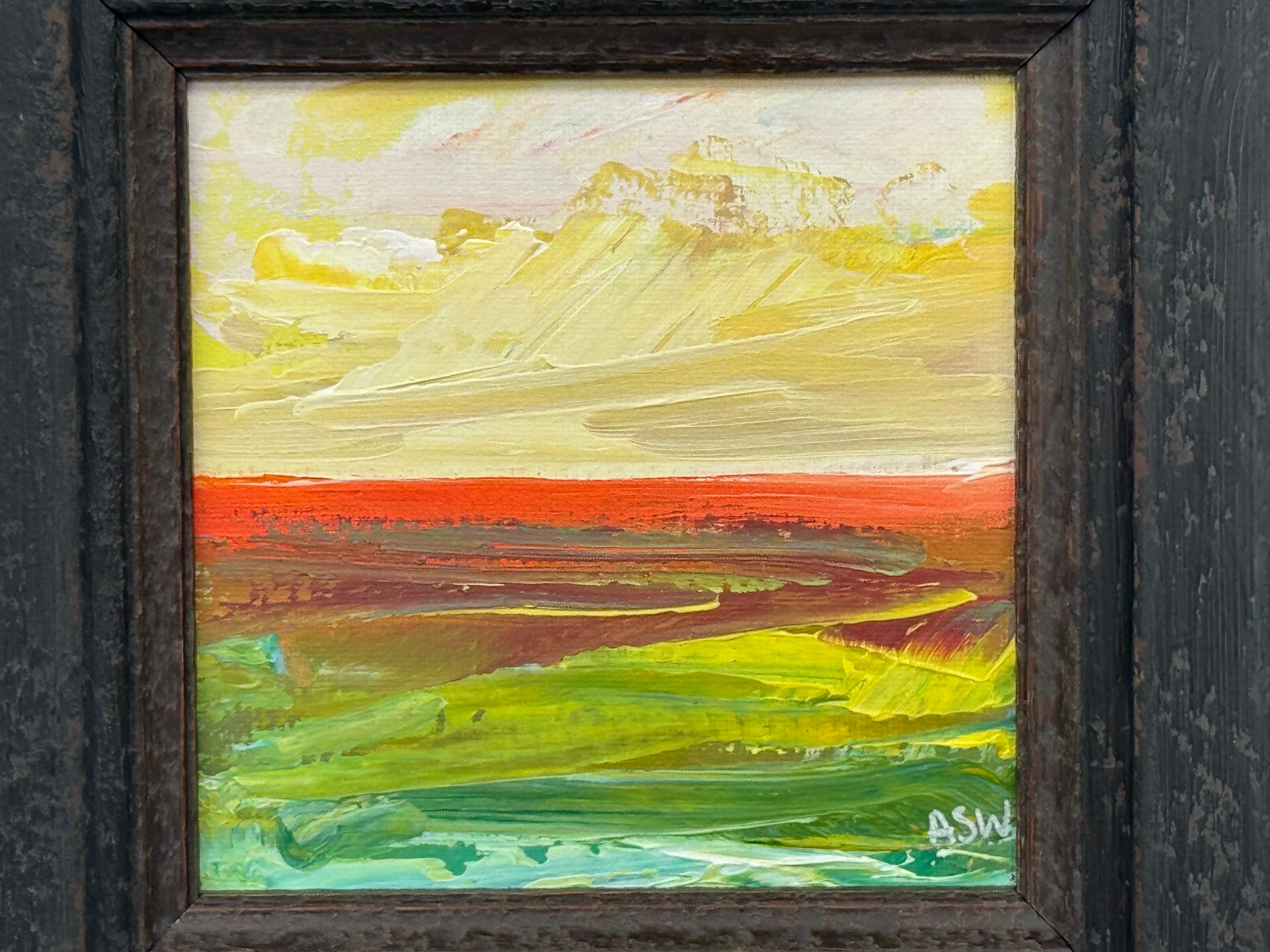 Radiant Horizon - Piccolo studio su tela astratta quadrata di un artista contemporaneo - Abstract Painting Nero di Angela Wakefield