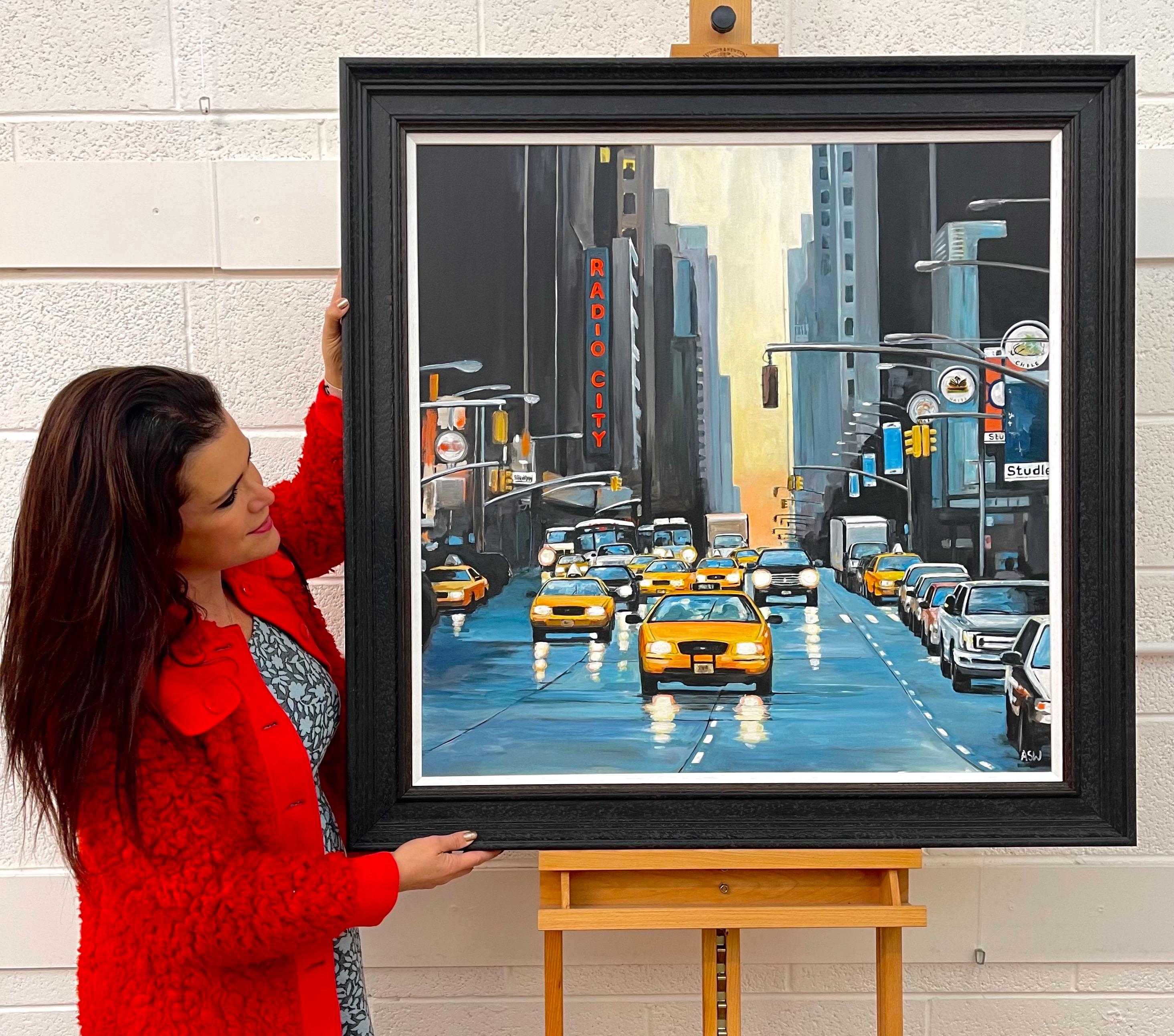 Radio City New York NYC Sunset by Contemporary British Urban Landscape Artist - Painting by Angela Wakefield
