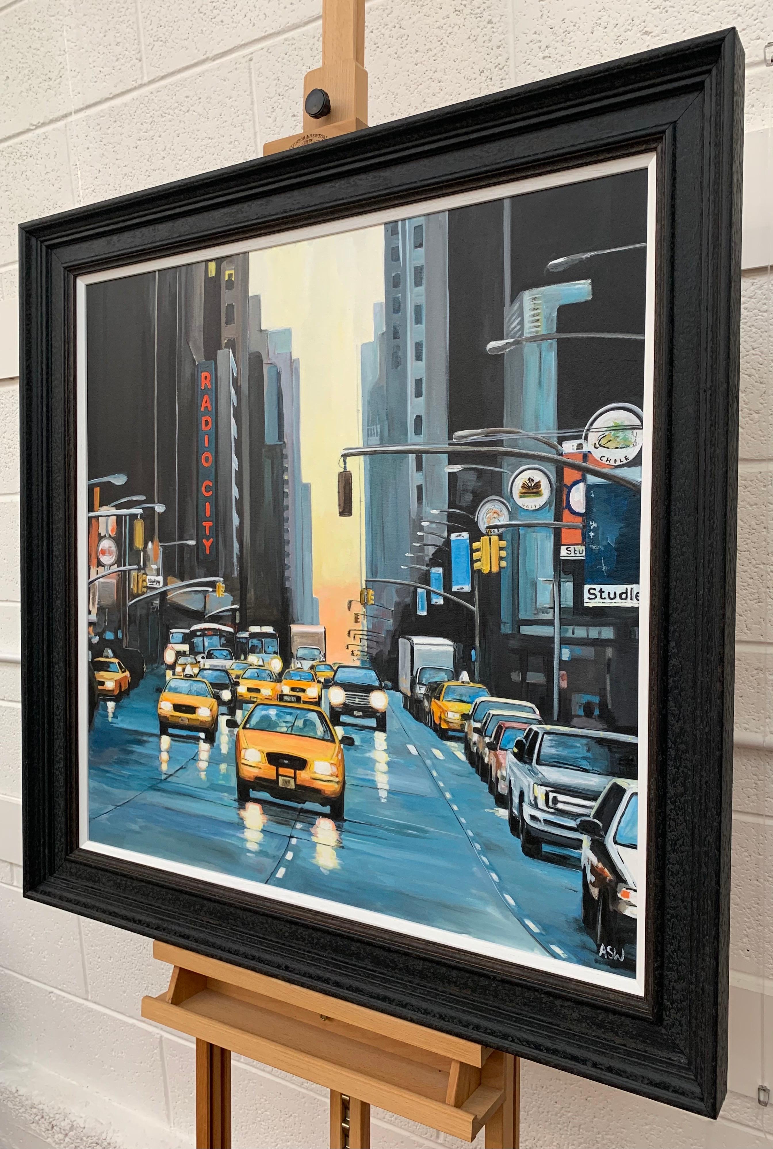 Radio City New York NYC Sunset by Contemporary British Urban Landscape Artist Angela Wakefield

Art measures 31.5 x 31.5 inches 
Frame measures 36.5 x 36.5 inches 

Wakefield's work is a unique blend of abstraction and realism, with a strong