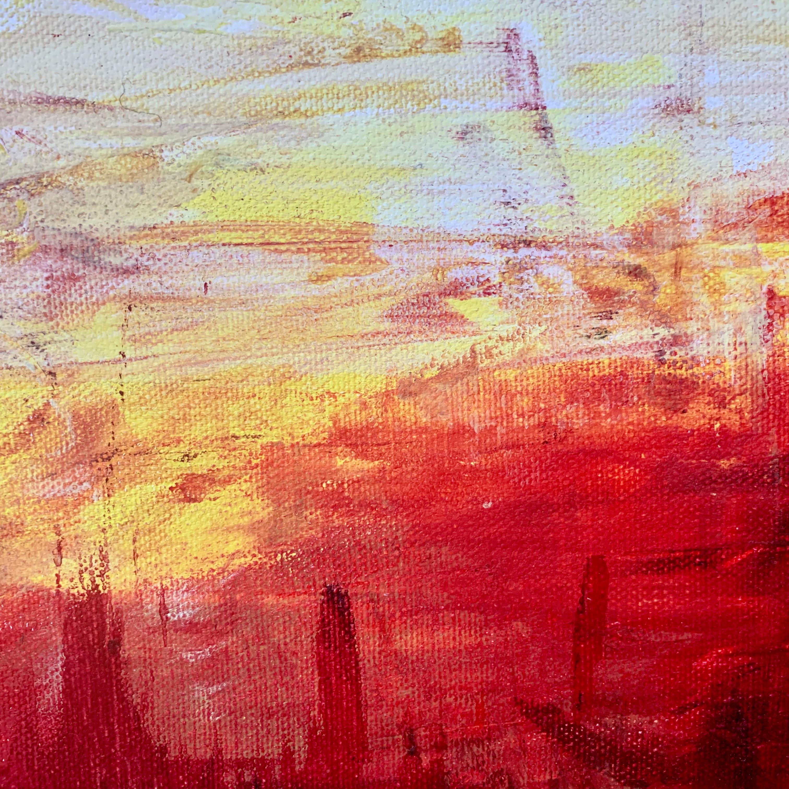 Red & Yellow Abstract Expressionist Landscape Painting by British Urban Artist For Sale 5