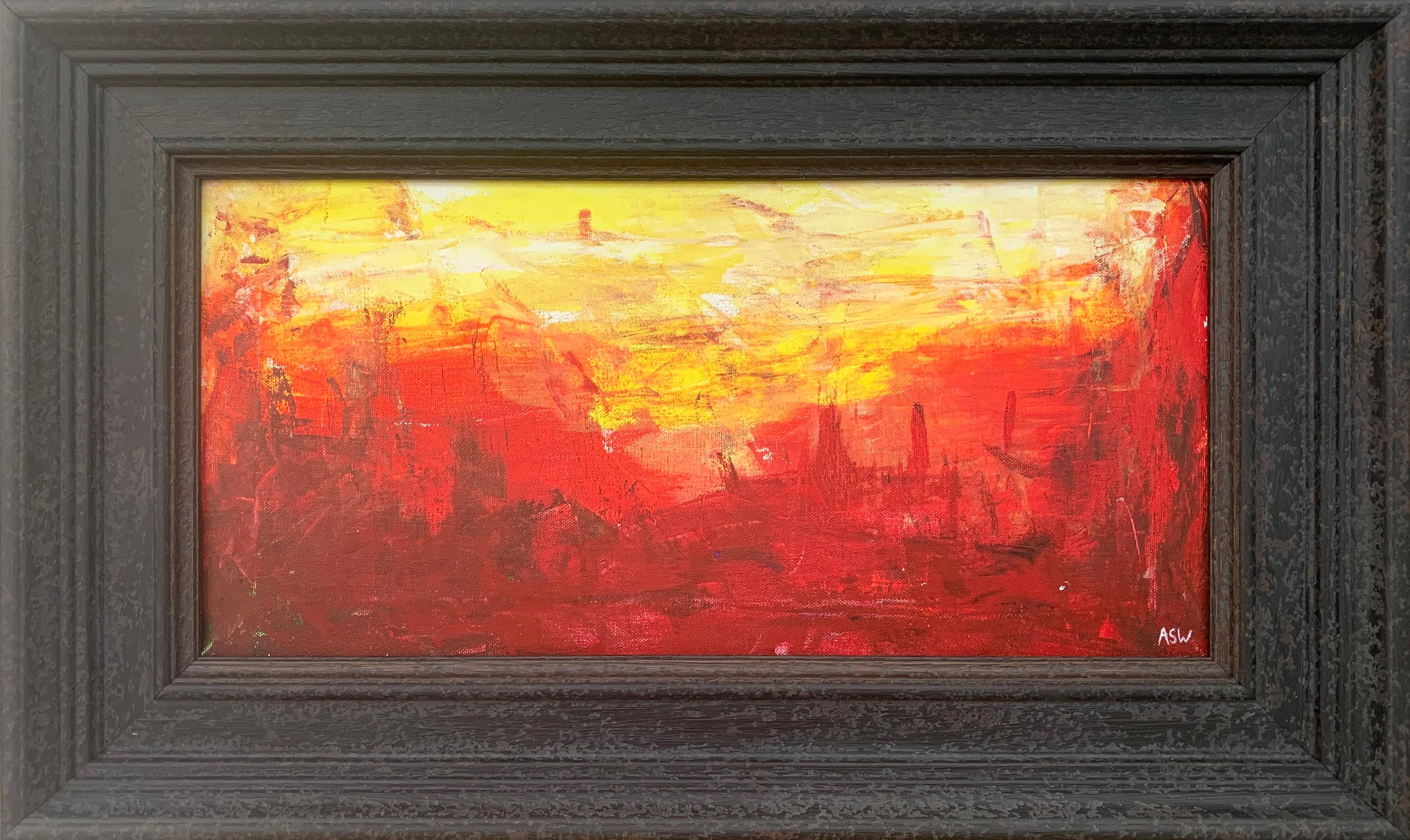 Red & Yellow Abstract Expressionist Landscape Painting by British Urban Artist