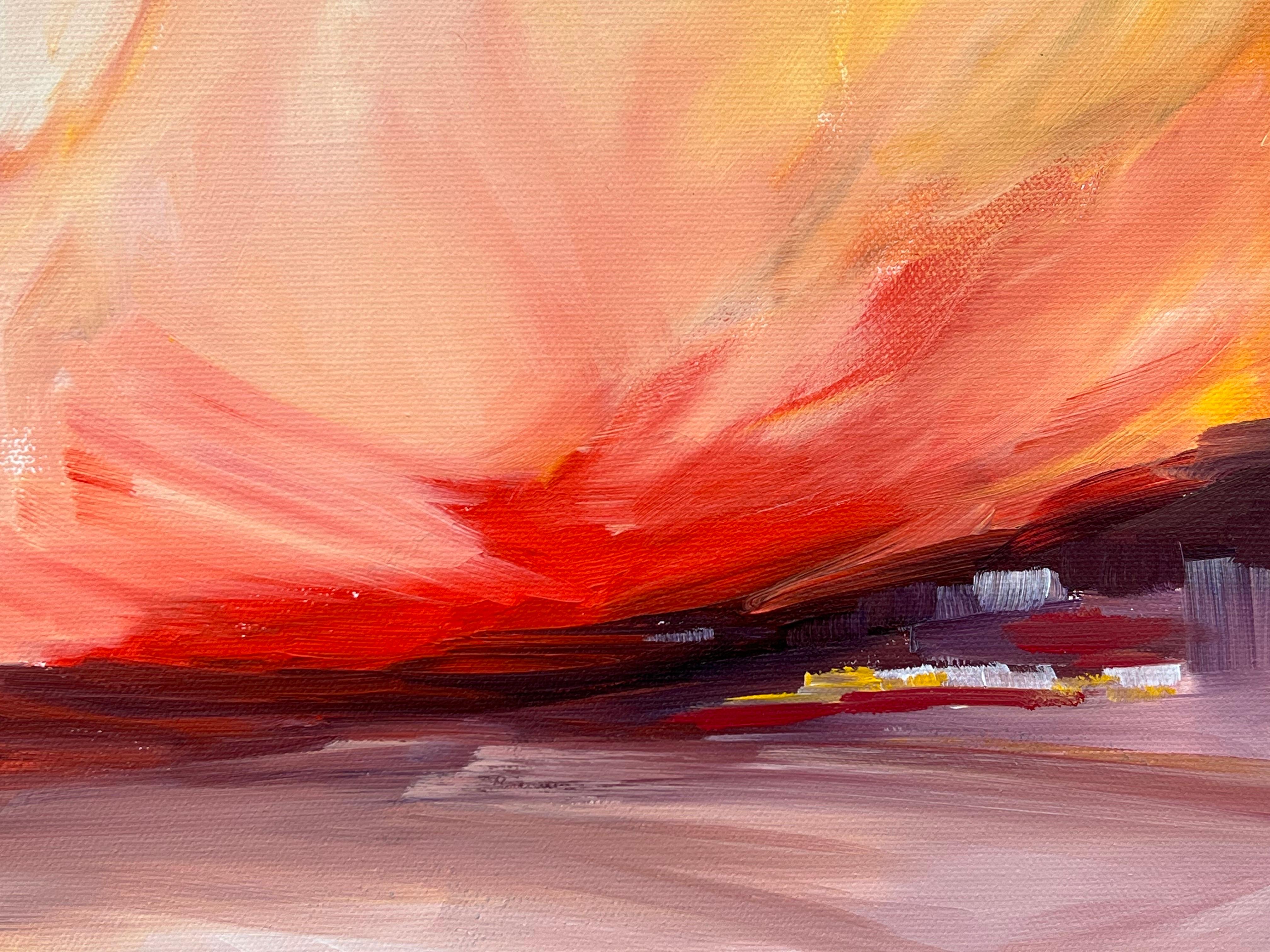 Red & Yellow Abstract Impressionist Landscape by Contemporary British Artist For Sale 1
