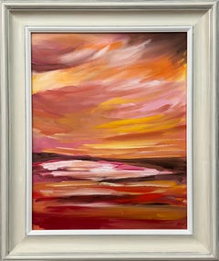 Rot-gelbe abstrakte impressionistische Meereslandschafts-Landschaft des zeitgenössischen Künstlers