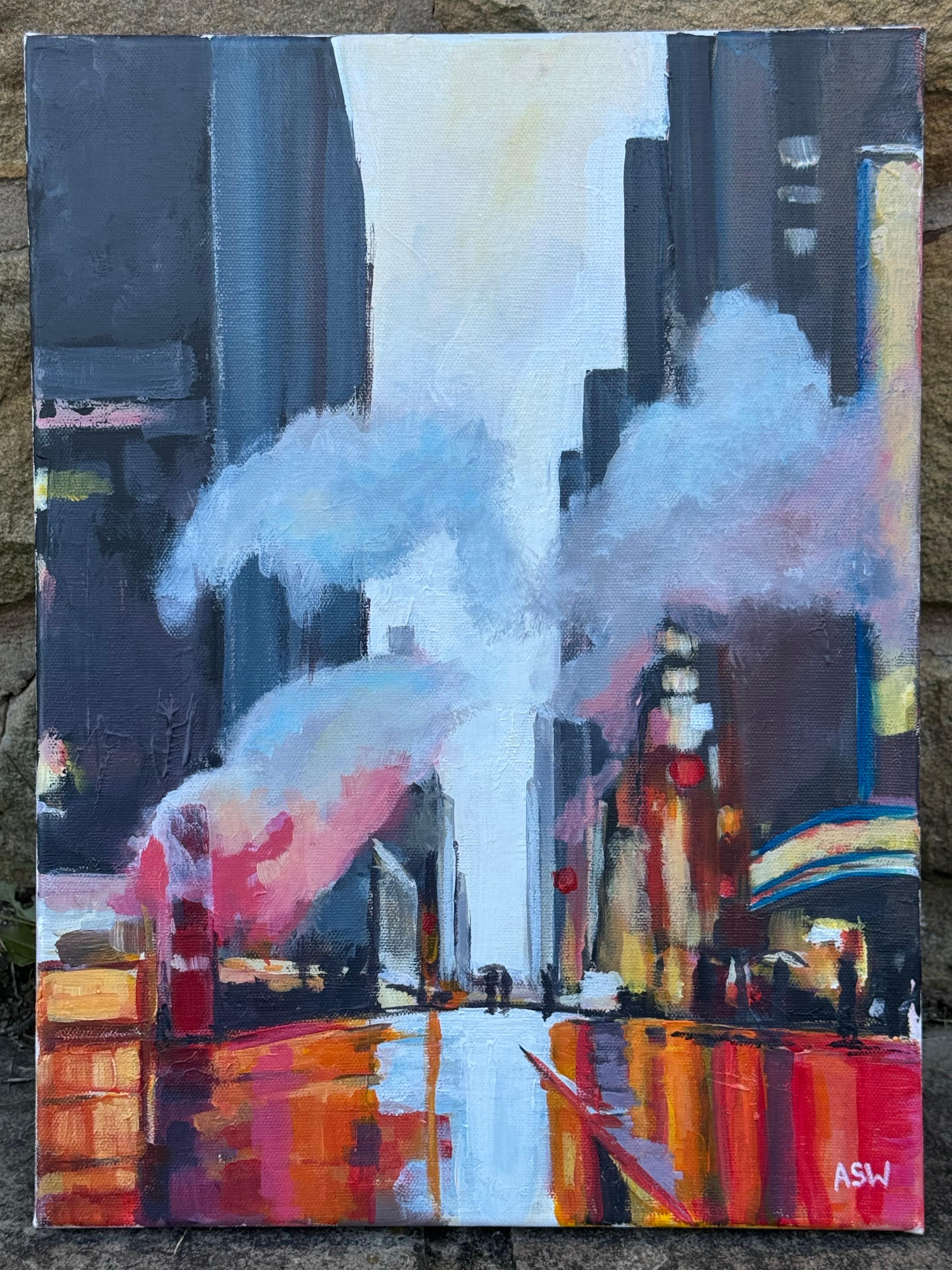 Reflets de personnages traversant une rue de New York avec des nuages de vapeur en vente 4