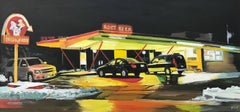 Route 66 Root Beer American Gas Station Painting by British Contemporary Artist
