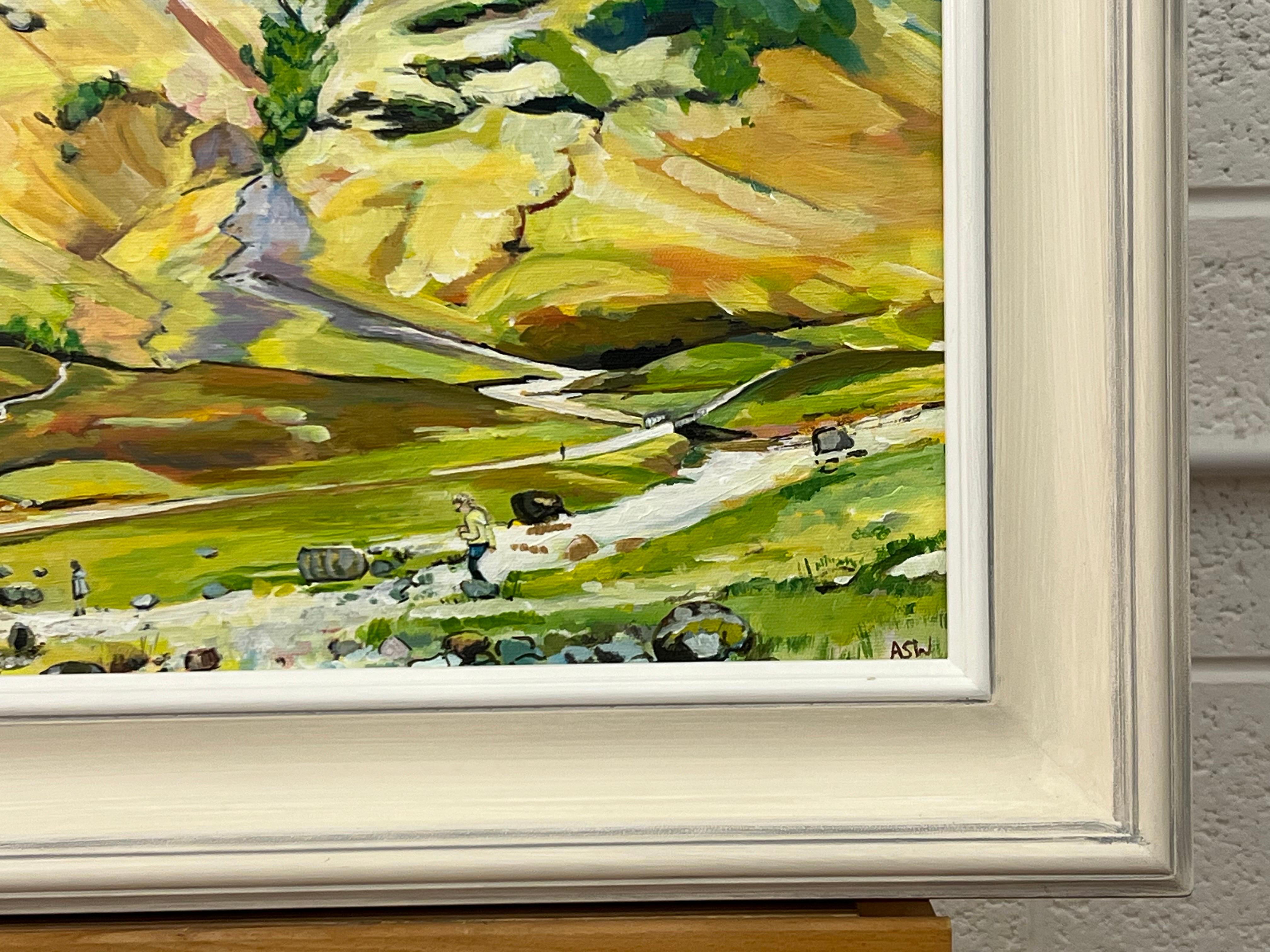 Scottish Highlands with Children Playing in the Mountains by Contemporary Artist For Sale 1