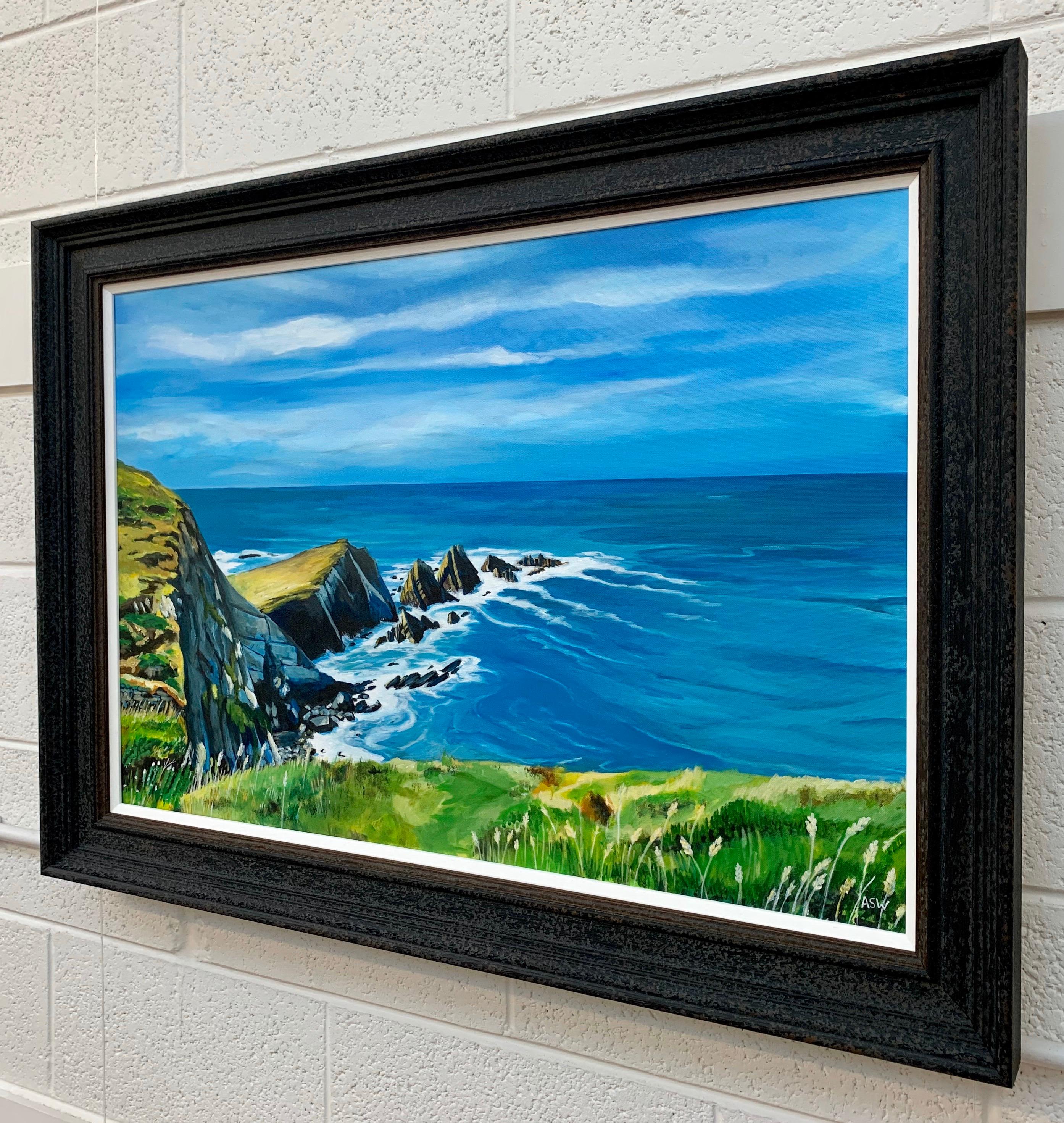 Seascape Landscape Painting of Hartland Point in Devon England by British Artist For Sale 1
