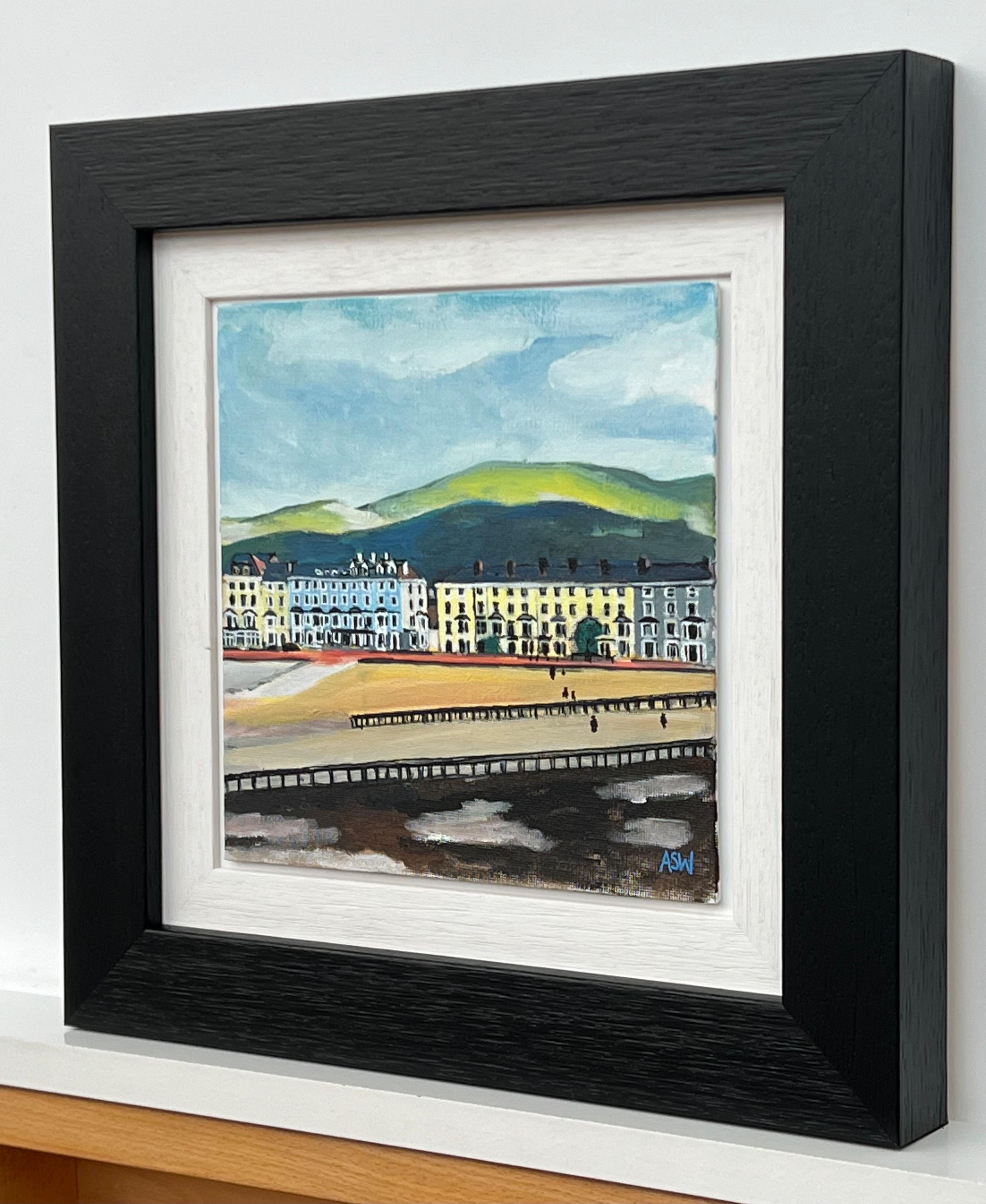 Pittura in miniatura della passeggiata sul mare Studio di un luogo di villeggiatura britannico vittoriano - Landscape Painting Nero di Angela Wakefield