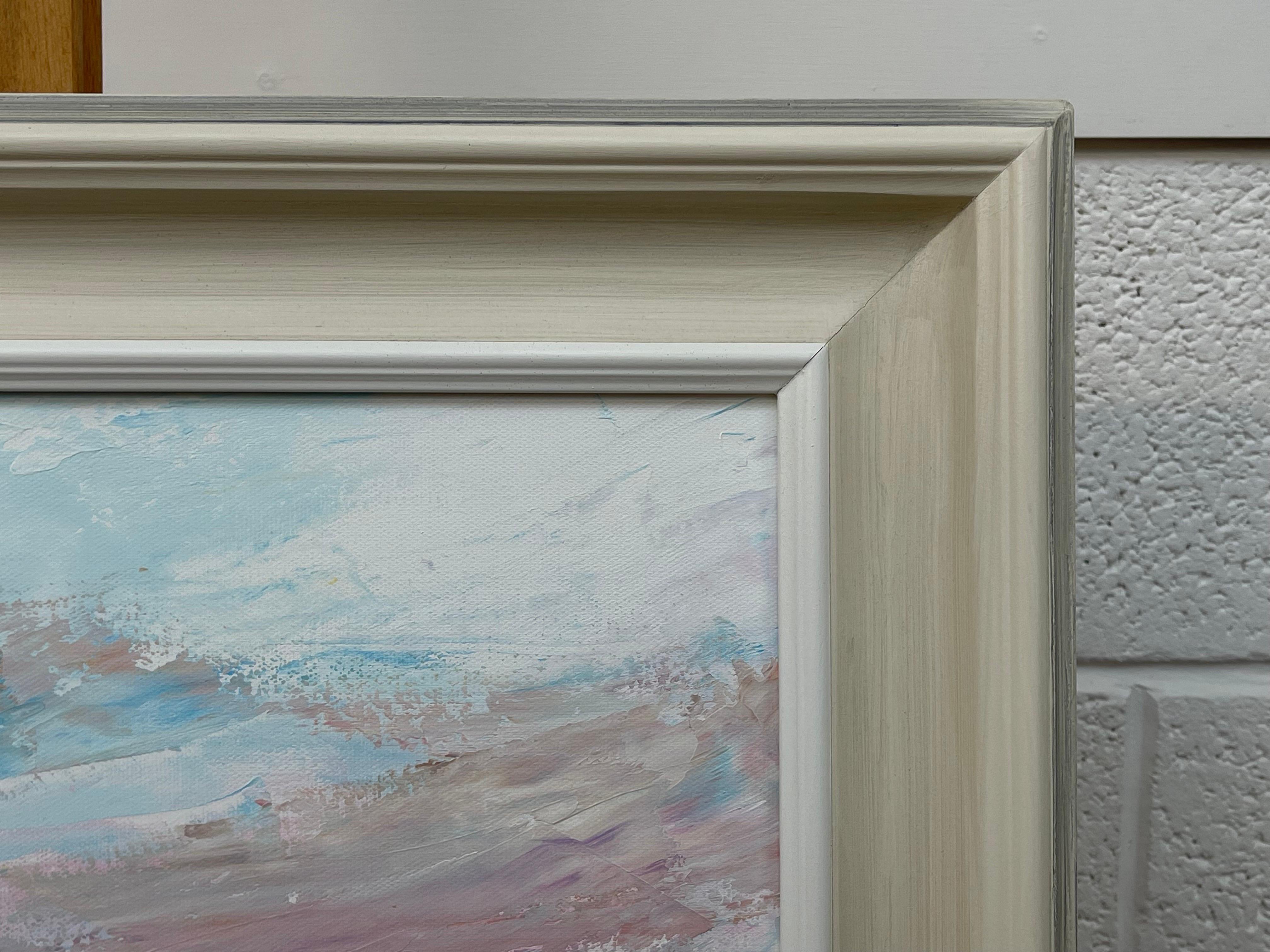 Abstract Impressionist Seascape Landscape by Contemporary British Artist, Angela Wakefield. Entitled 'Serenity #02', this atmospheric painting depicts an imagined scene using muted pastel colours. This unique original forms part of a new body of