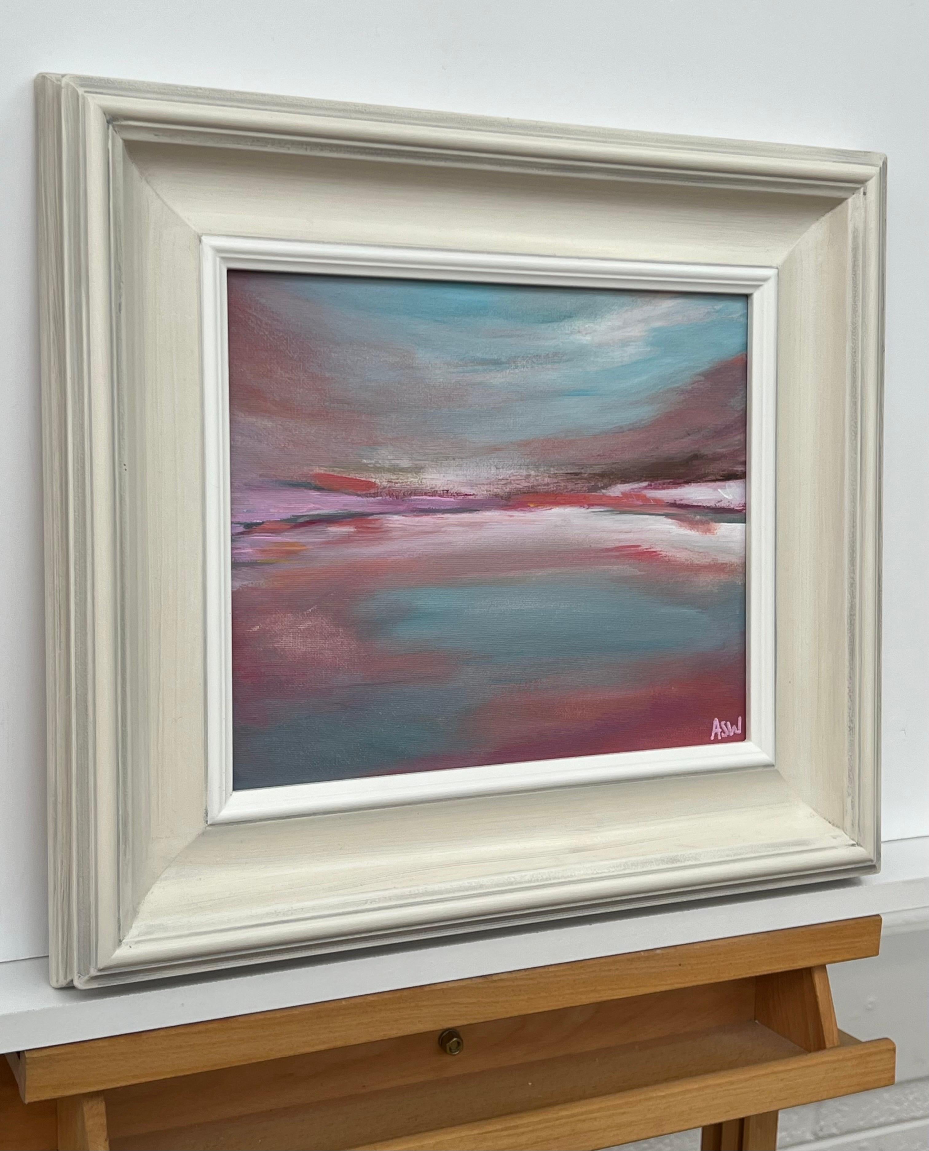 Serene and Dreamy Abstract Landscape using Pink Purple & Blue by British Artist - Painting by Angela Wakefield