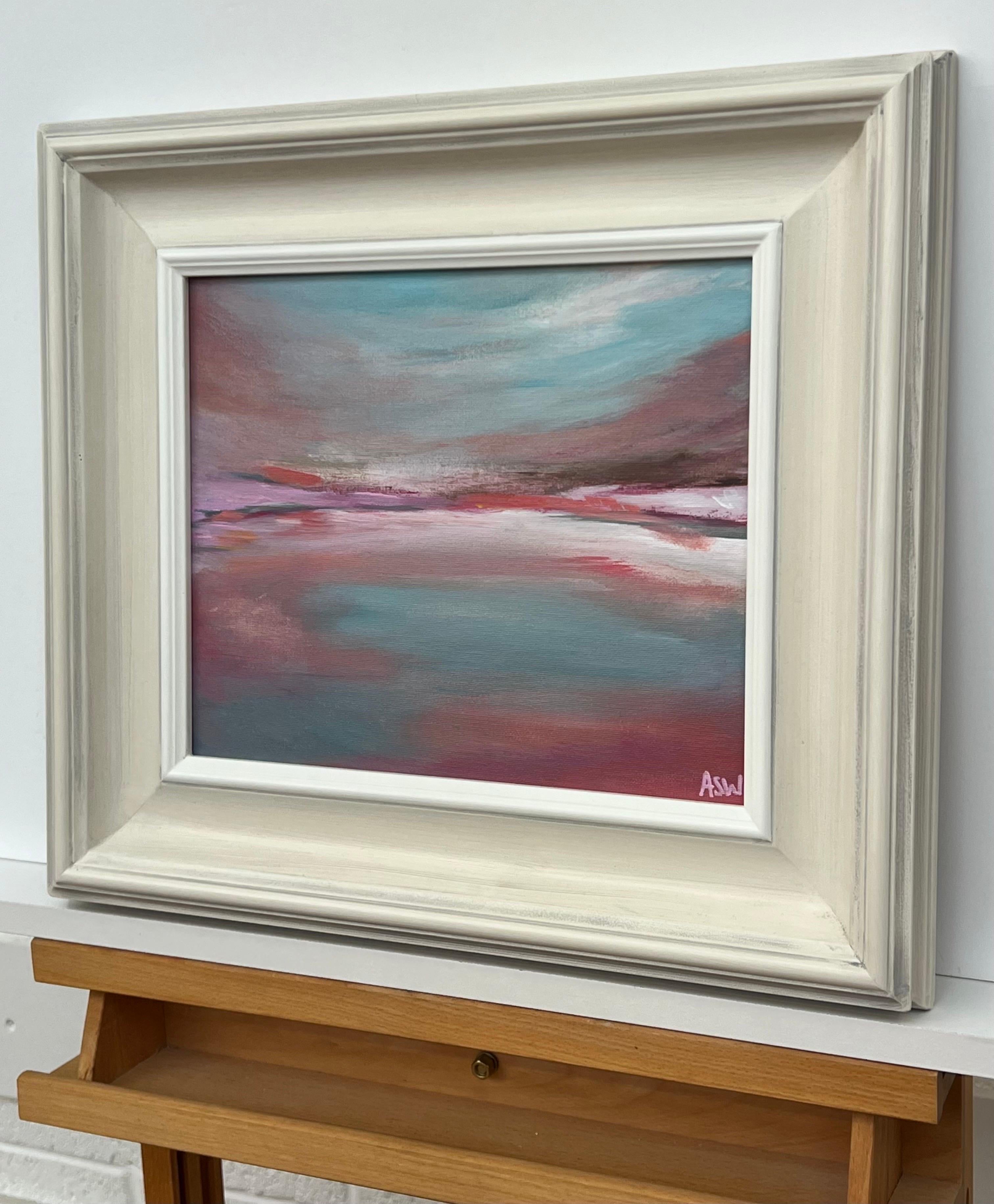 Serene and Dreamy Abstract Landscape using Pink Purple & Blue by Contemporary British Artist, Angela Wakefield. 

Art measures 12 x 10 inches
Frame measure 18 x 16 inches

This framed abstract painting features a blend of vibrant and soft hues. The