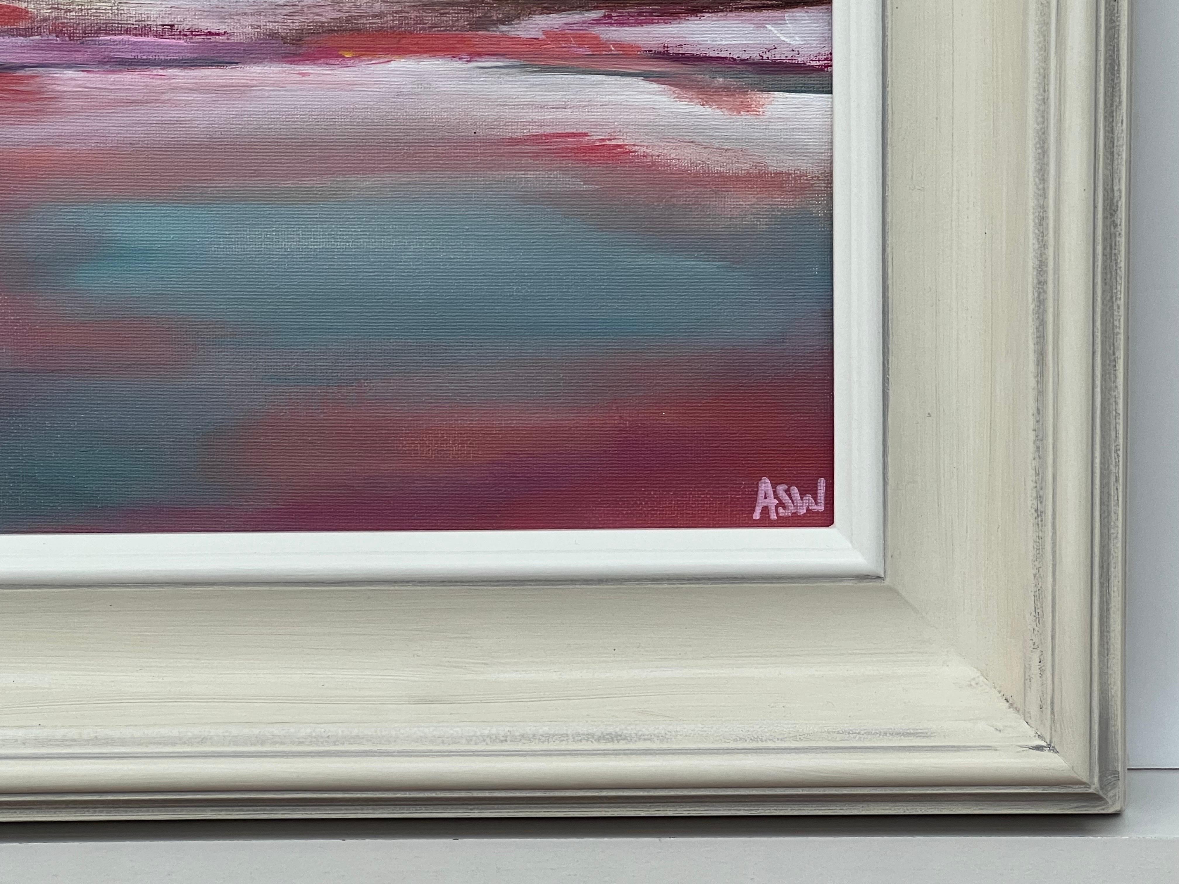 Serene and Dreamy Abstract Landscape using Pink Purple & Blue by British Artist For Sale 1