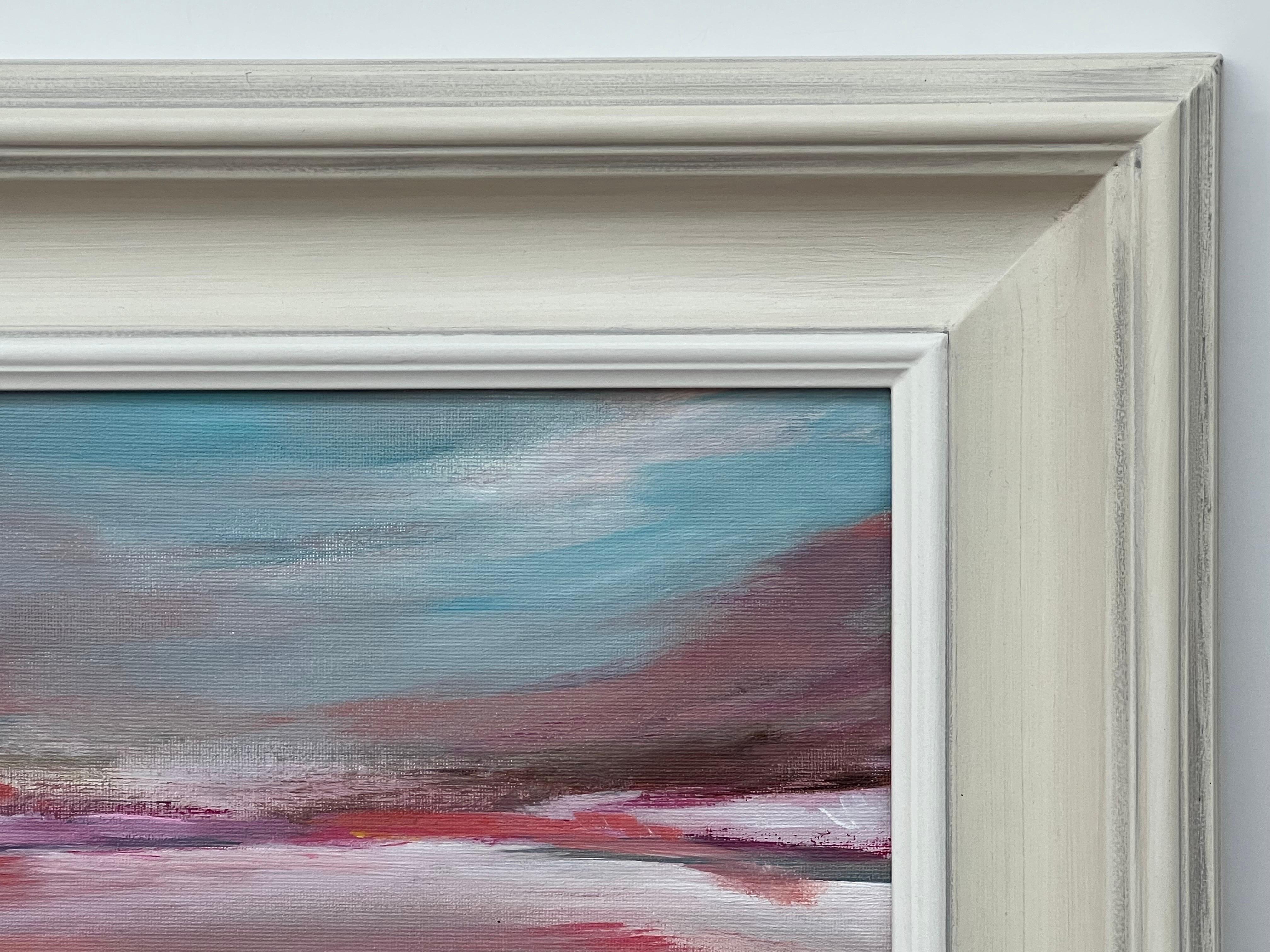 Serene and Dreamy Abstract Landscape using Pink Purple & Blue by British Artist For Sale 2