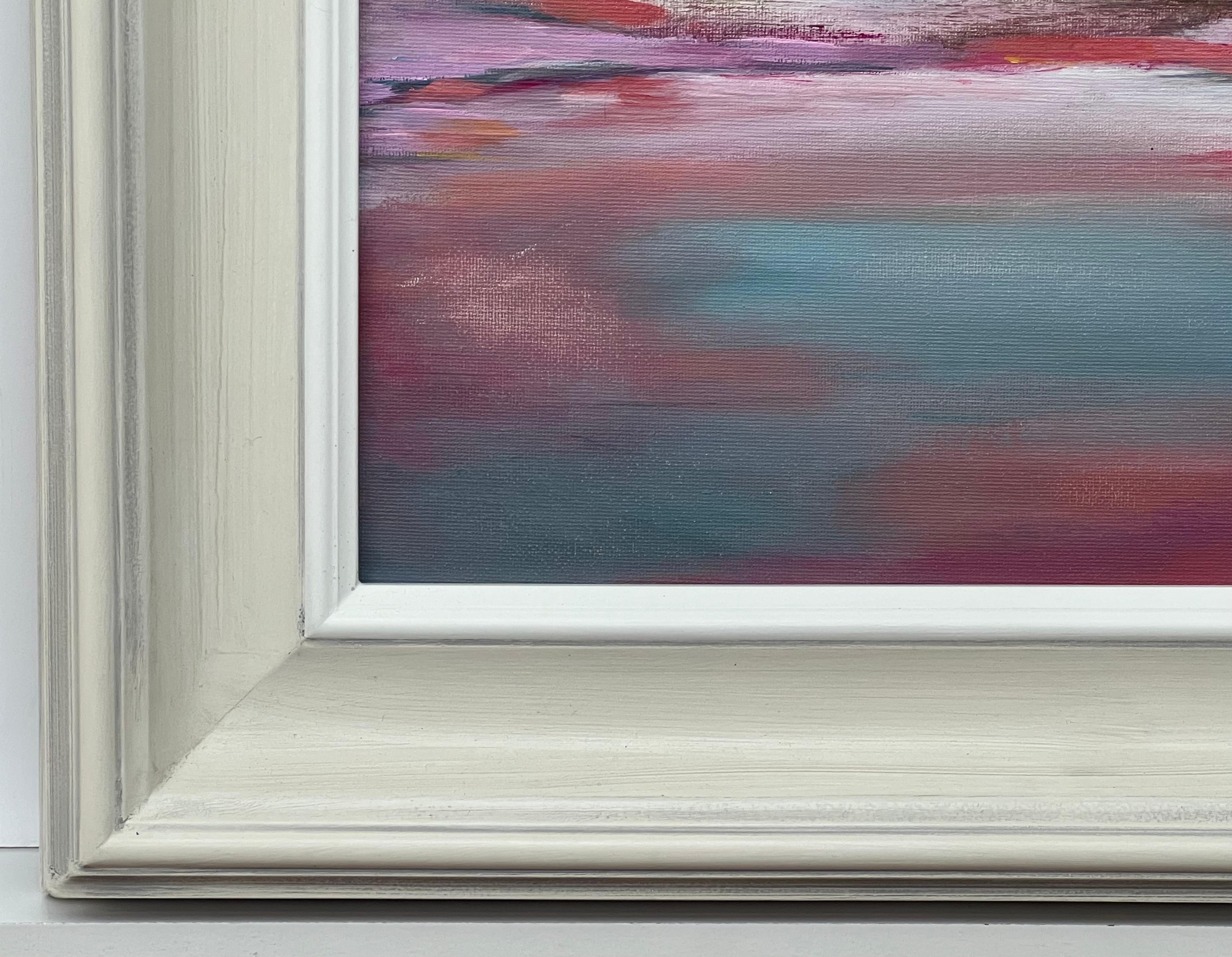 Serene and Dreamy Abstract Landscape using Pink Purple & Blue by British Artist For Sale 3