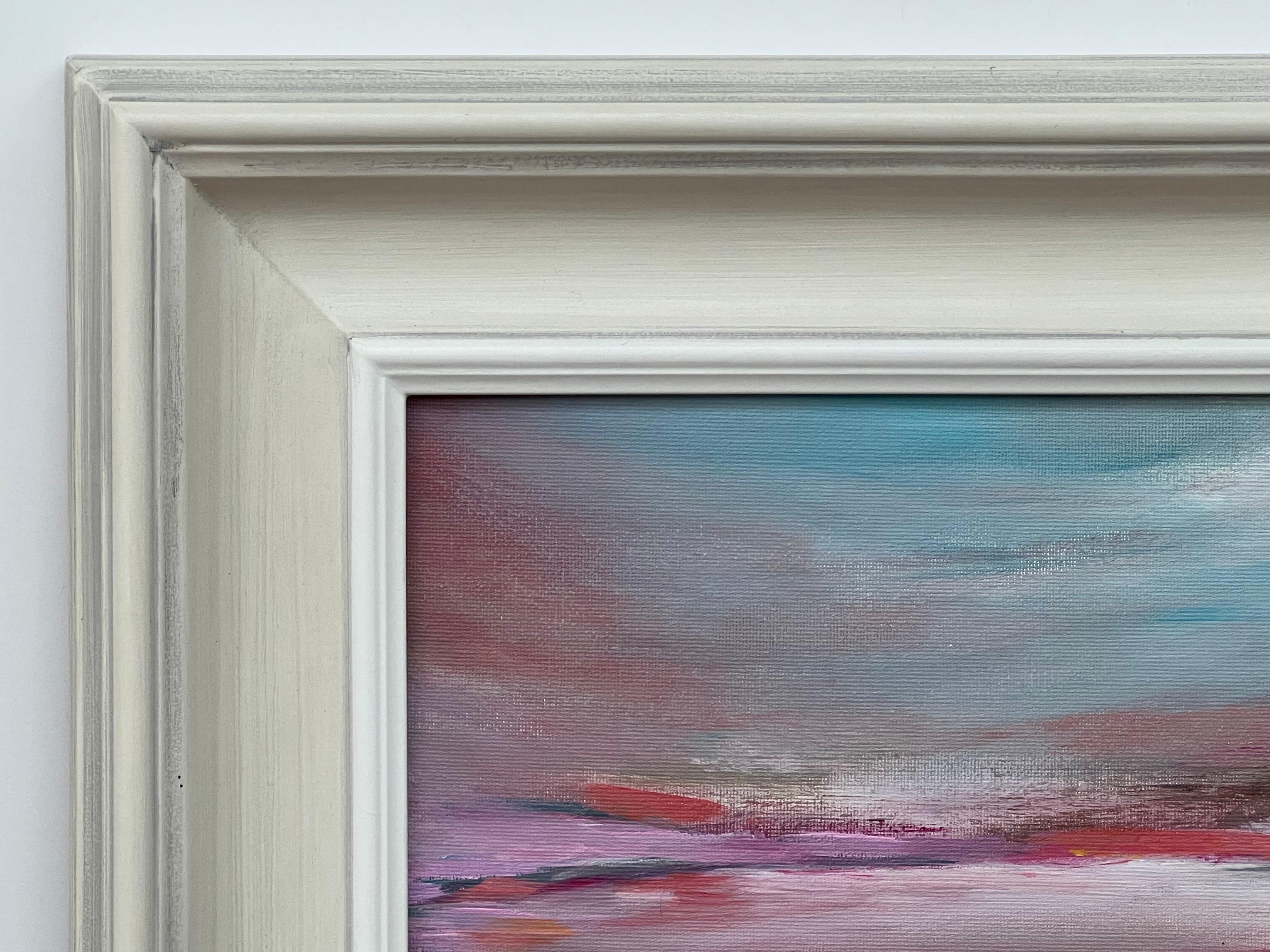 Serene and Dreamy Abstract Landscape using Pink Purple & Blue by British Artist For Sale 4
