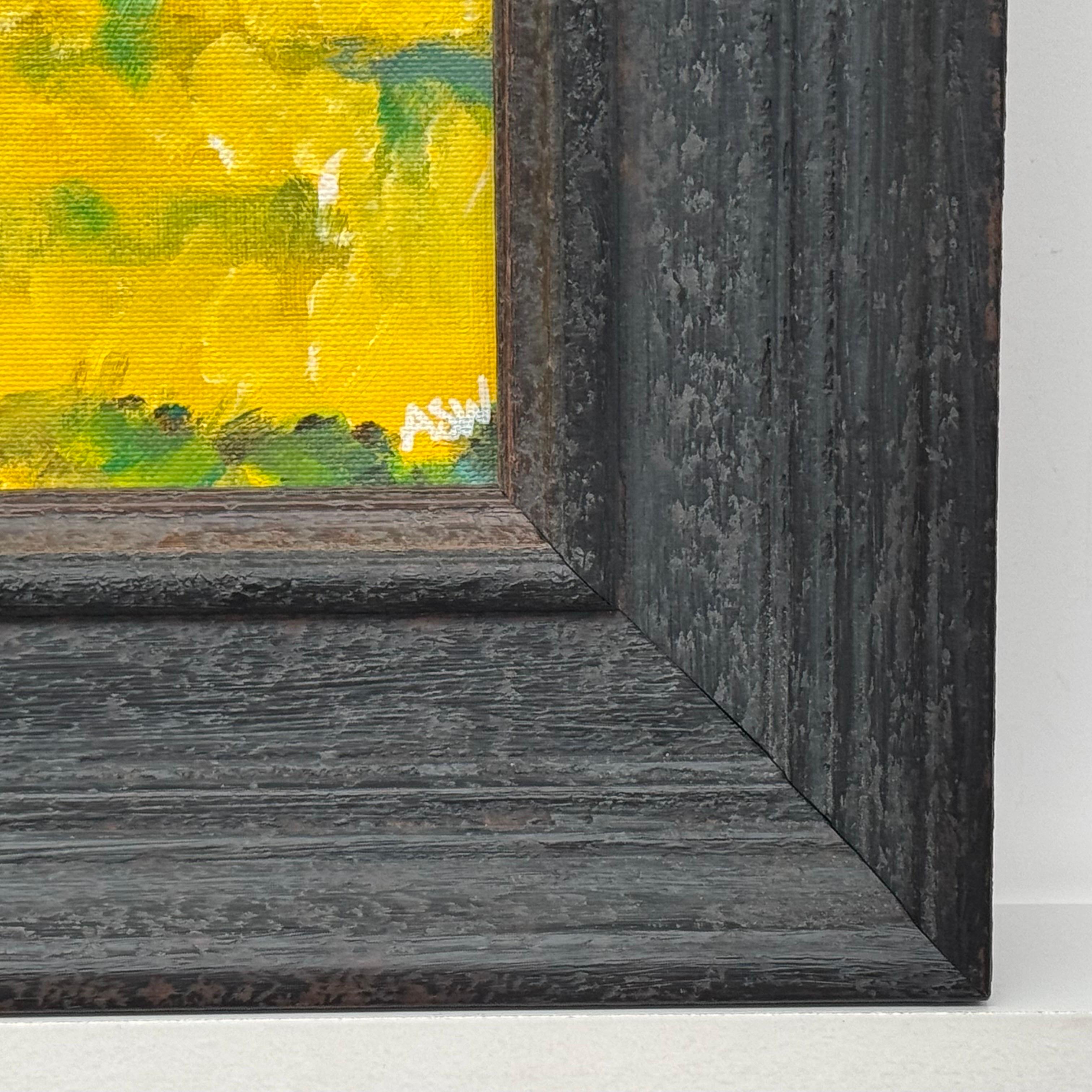 Lienzo Abstracto Pequeño con Campo Amarillo y Cielo Dorado de Artista Contemporáneo 4