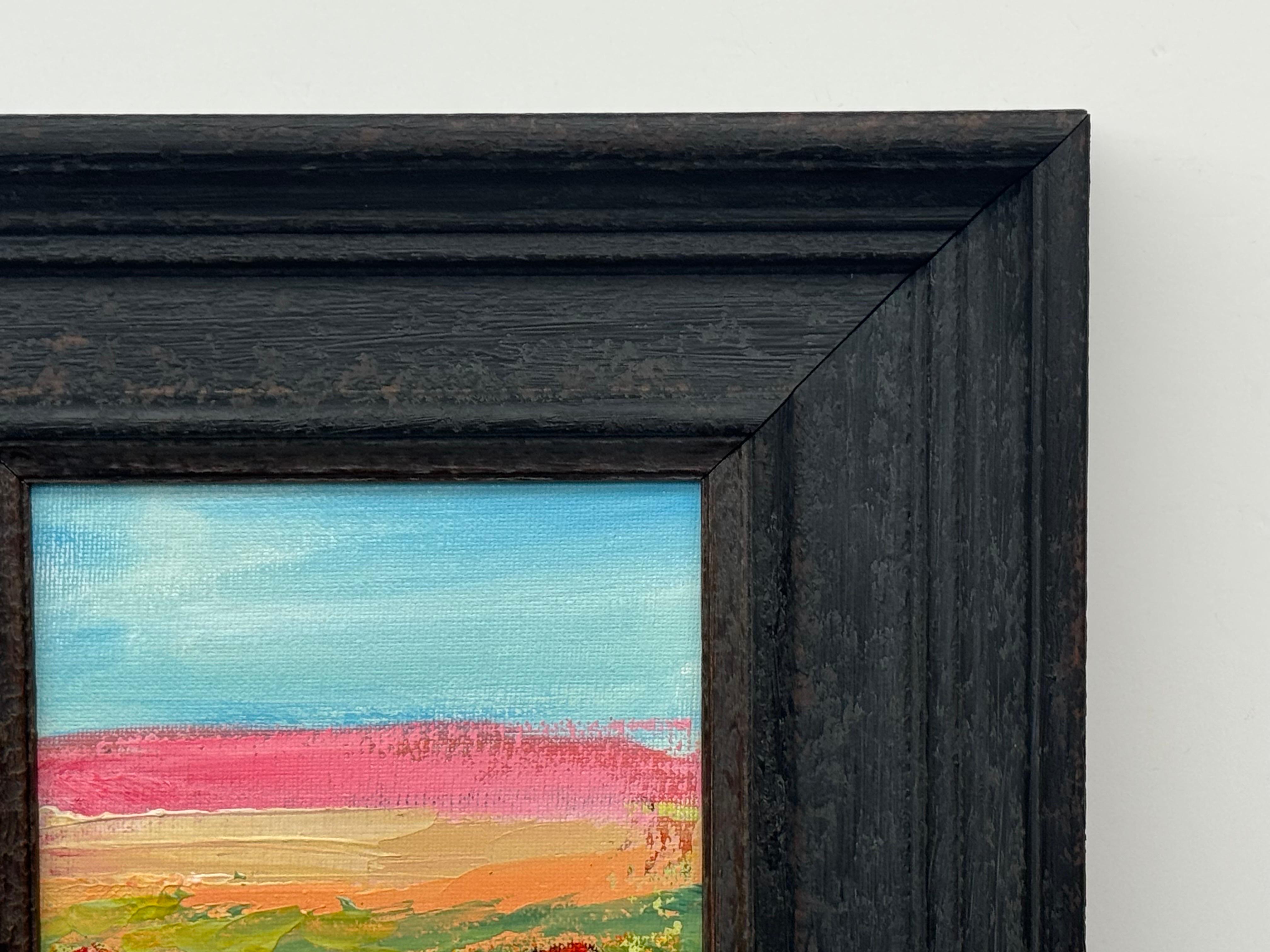 Petite toile abstraite carrée Étude d'un champ de coquelicots rouges par un artiste contemporain en vente 1
