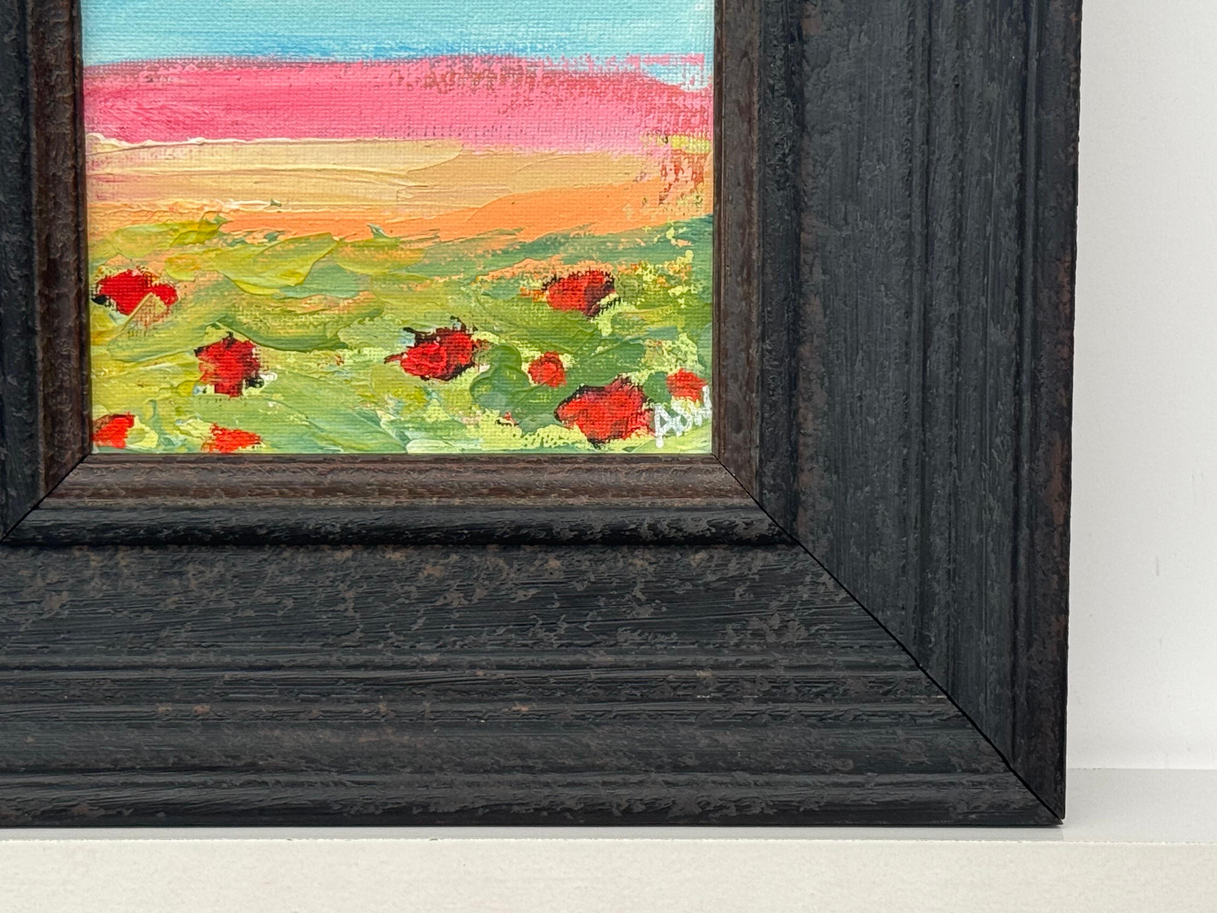 Petite toile abstraite carrée Étude d'un champ de coquelicots rouges par un artiste contemporain en vente 2