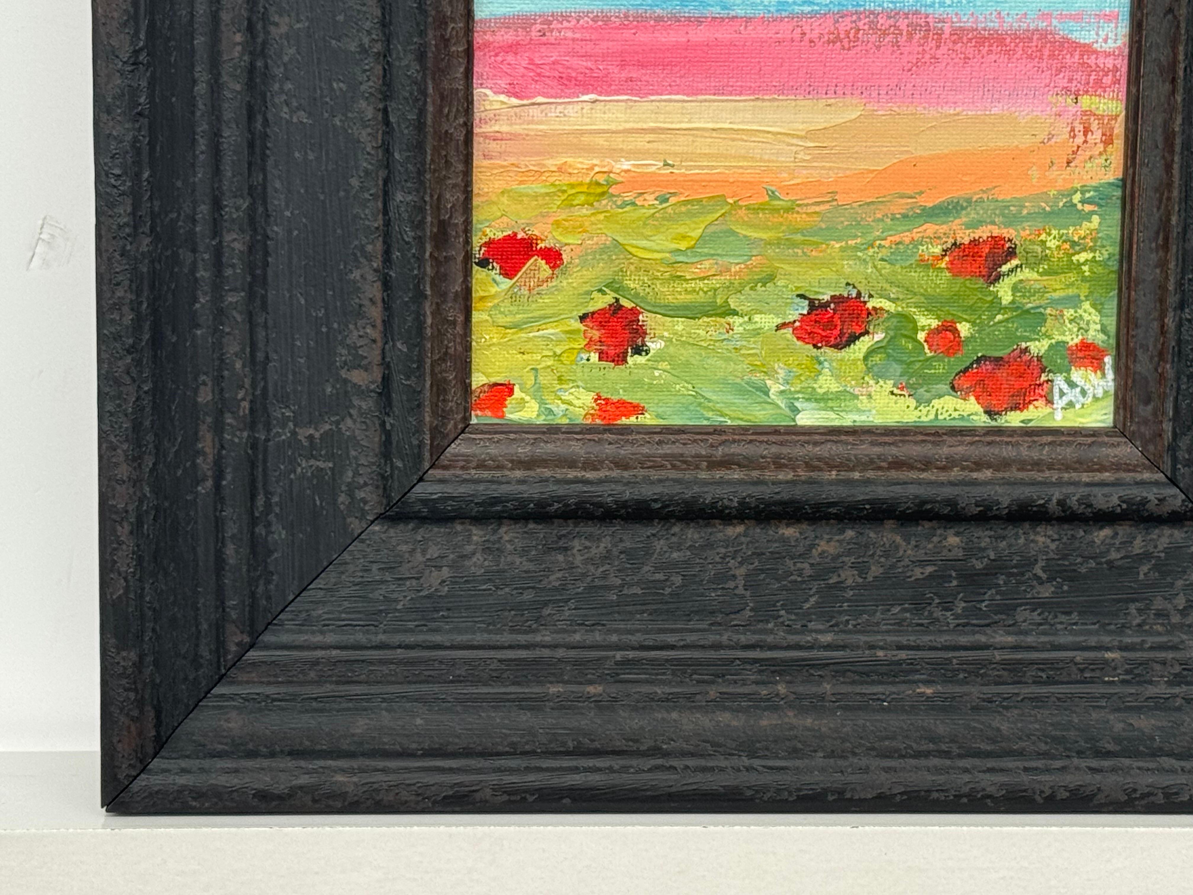 Petite toile abstraite carrée Étude d'un champ de coquelicots rouges par un artiste contemporain en vente 3