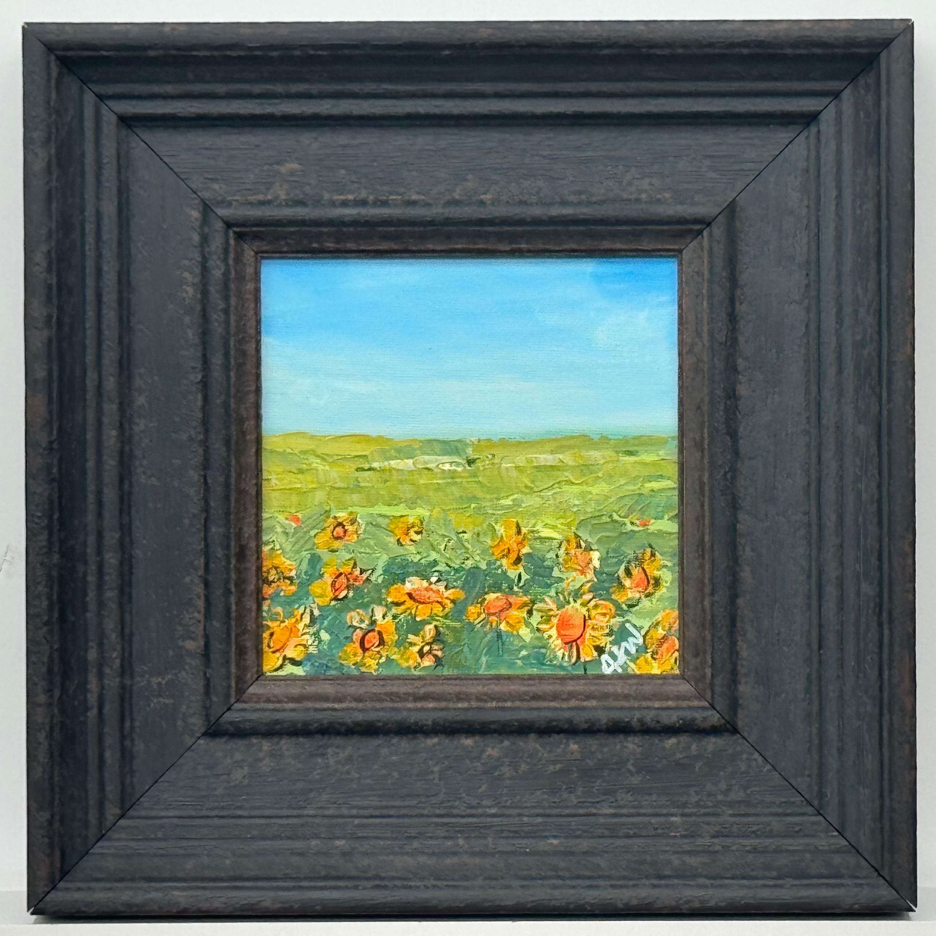 Small Square Abstract Canvas Art Study of Sunflower Field by Contemporary Artist For Sale 6
