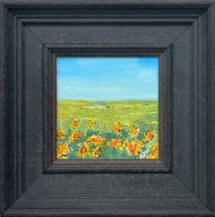 Small Square Abstract Canvas Art Study of Sunflower Field by Contemporary Artist