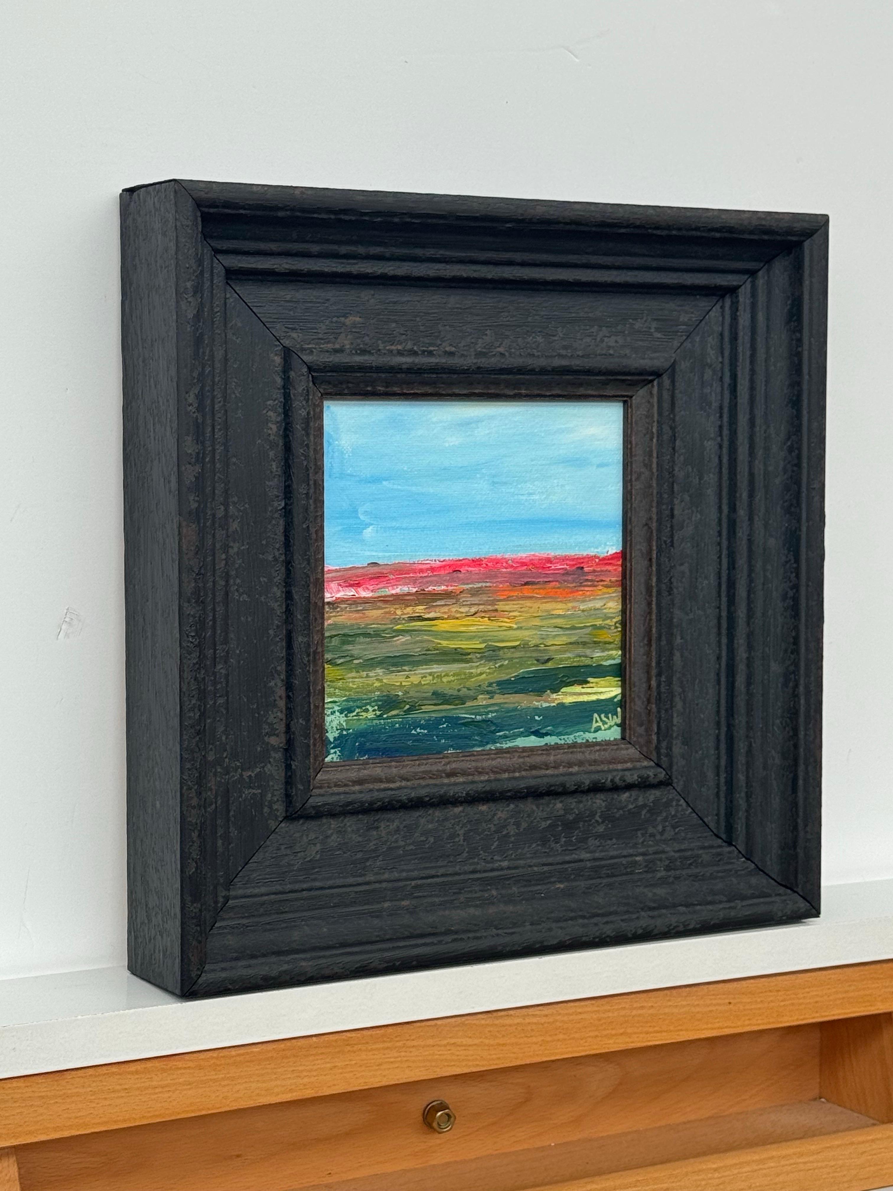 Small Square Abstract Canvas Art Study with Red & Green by Contemporary Artist - Painting by Angela Wakefield