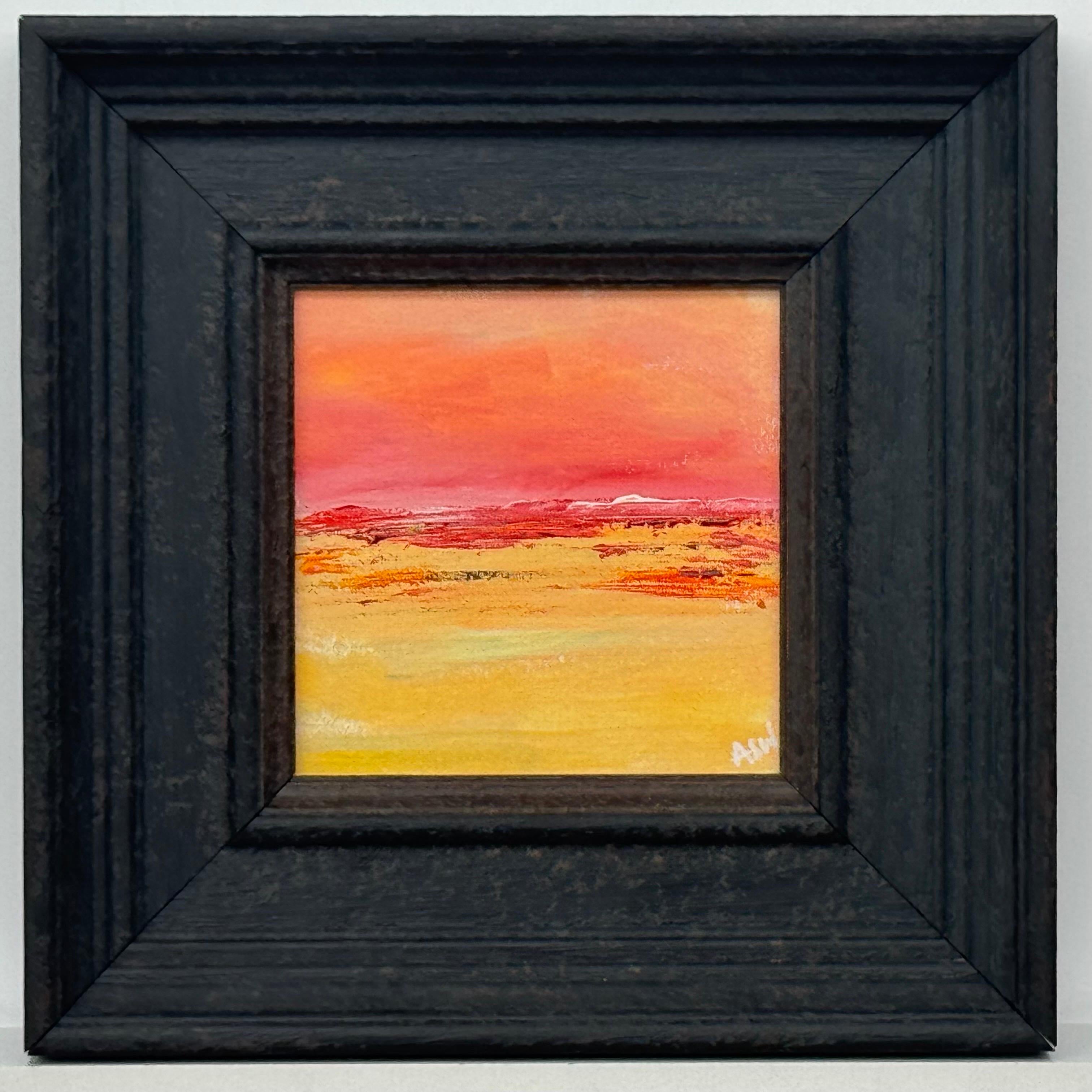 Small Square Abstract Canvas Art Study with Red & Yellow by Contemporary Artist For Sale 6