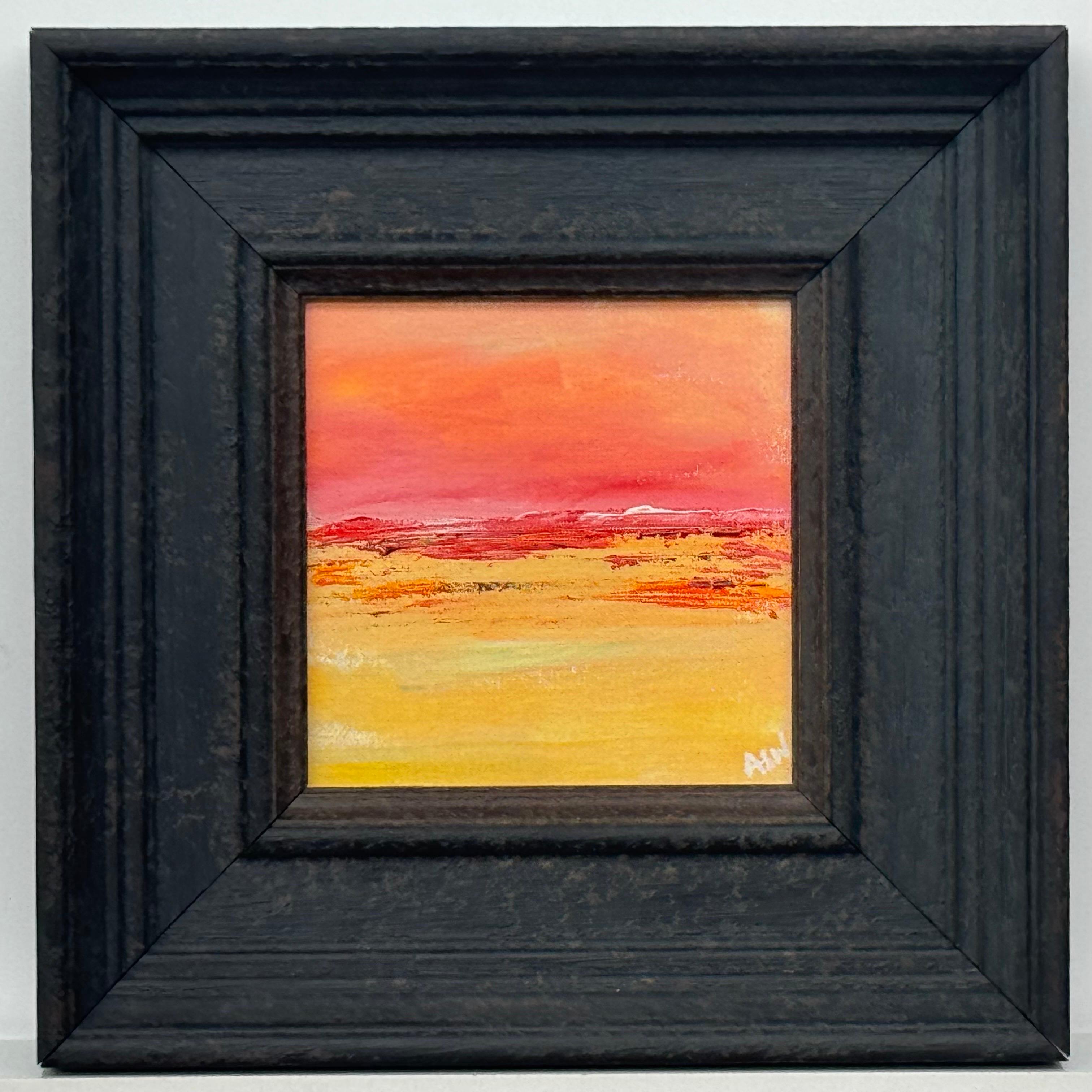 Small Square Abstract Canvas Art Study with Red & Yellow by Contemporary Artist For Sale 8