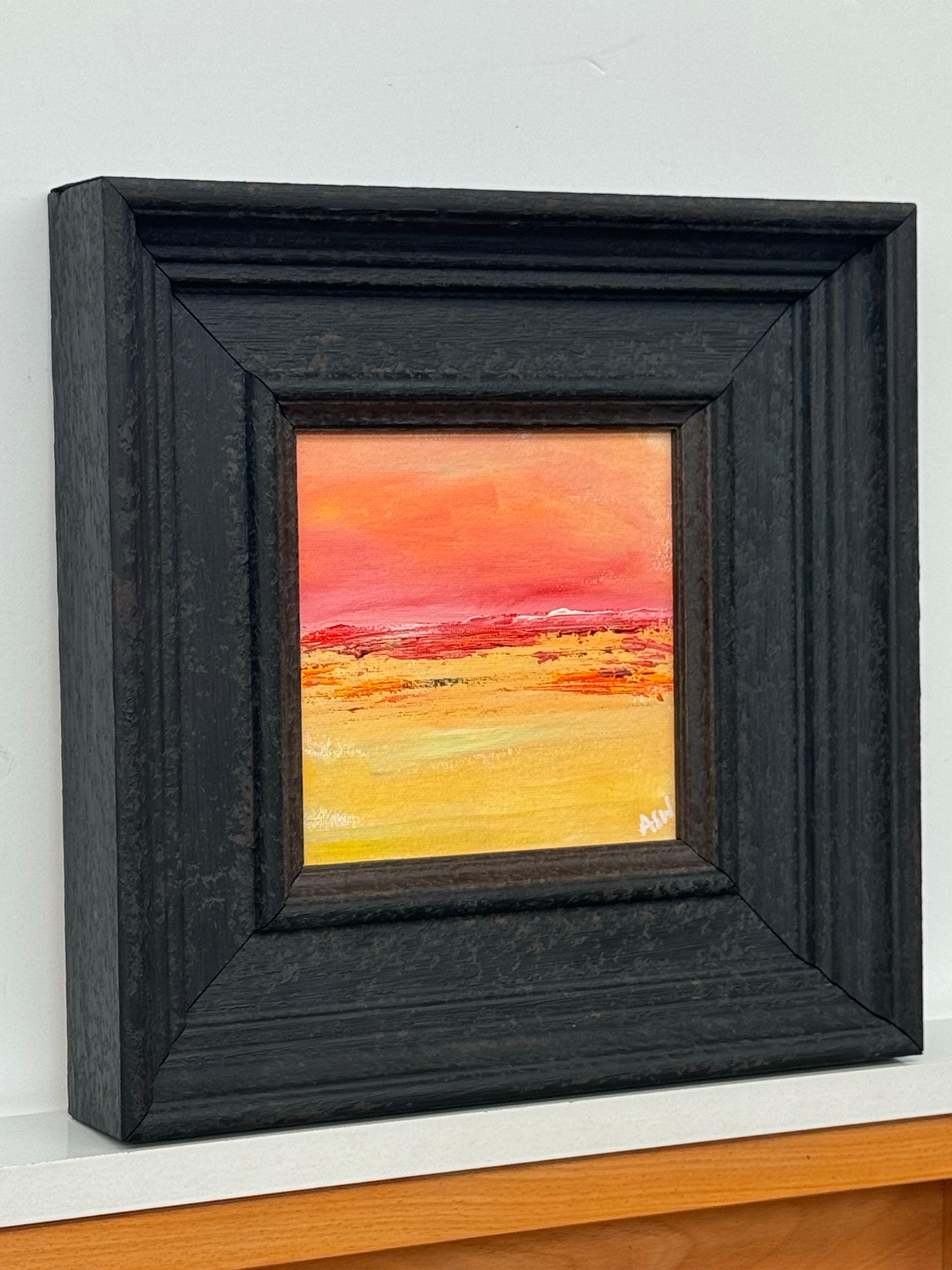 Small Square Abstract Canvas Art Study with Red & Yellow by Contemporary Artist - Painting by Angela Wakefield