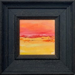Small Square Abstract Canvas Art Study with Red & Yellow by Contemporary Artist