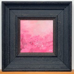 Piccolo quadro astratto su tela rosa, di forma quadrata, incorniciato, firmato e datato 2026