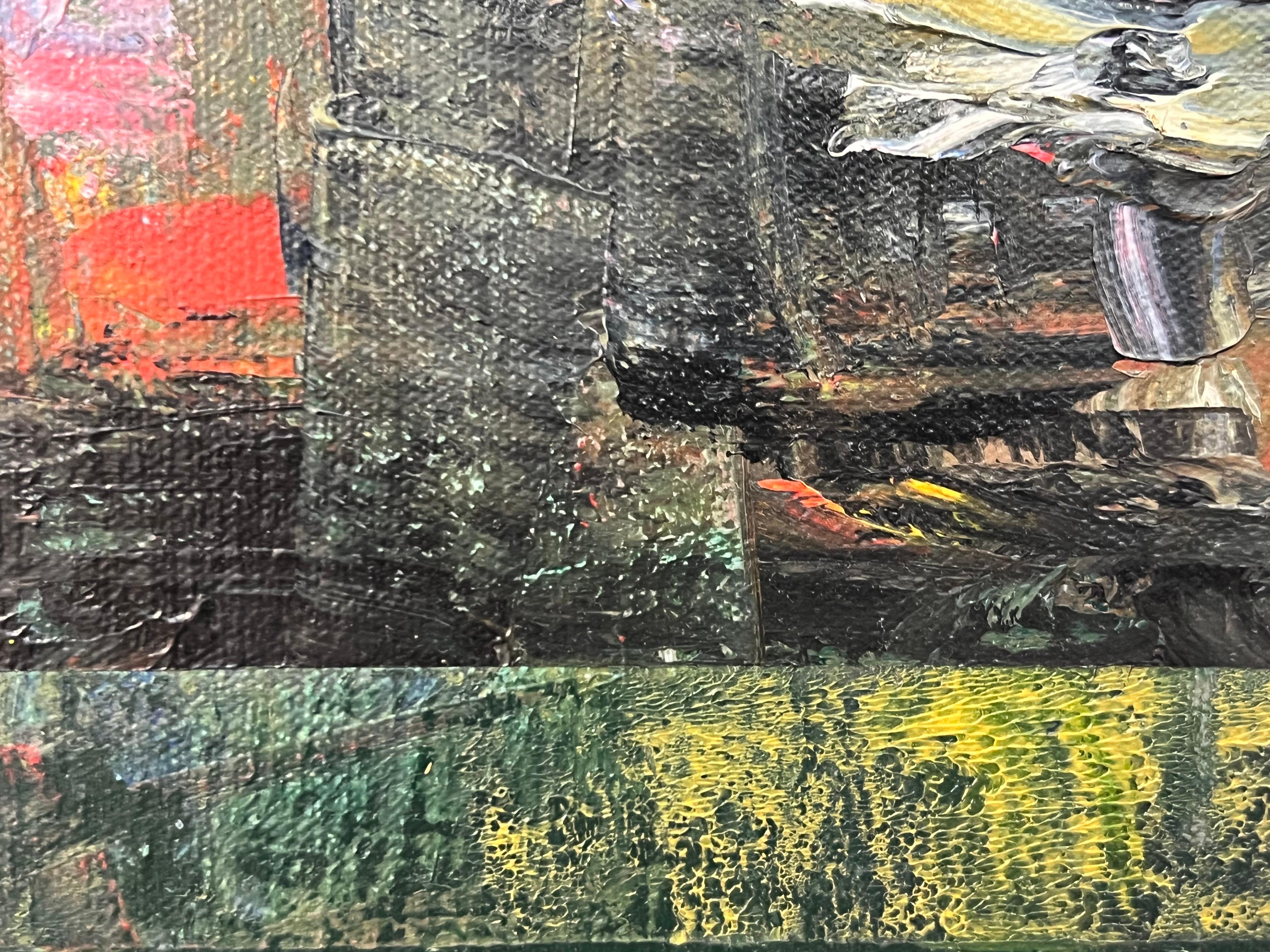 Petite peinture de paysage en triptyque abstrait en forme de arbres de forêt par un artiste urbain britannique en vente 10