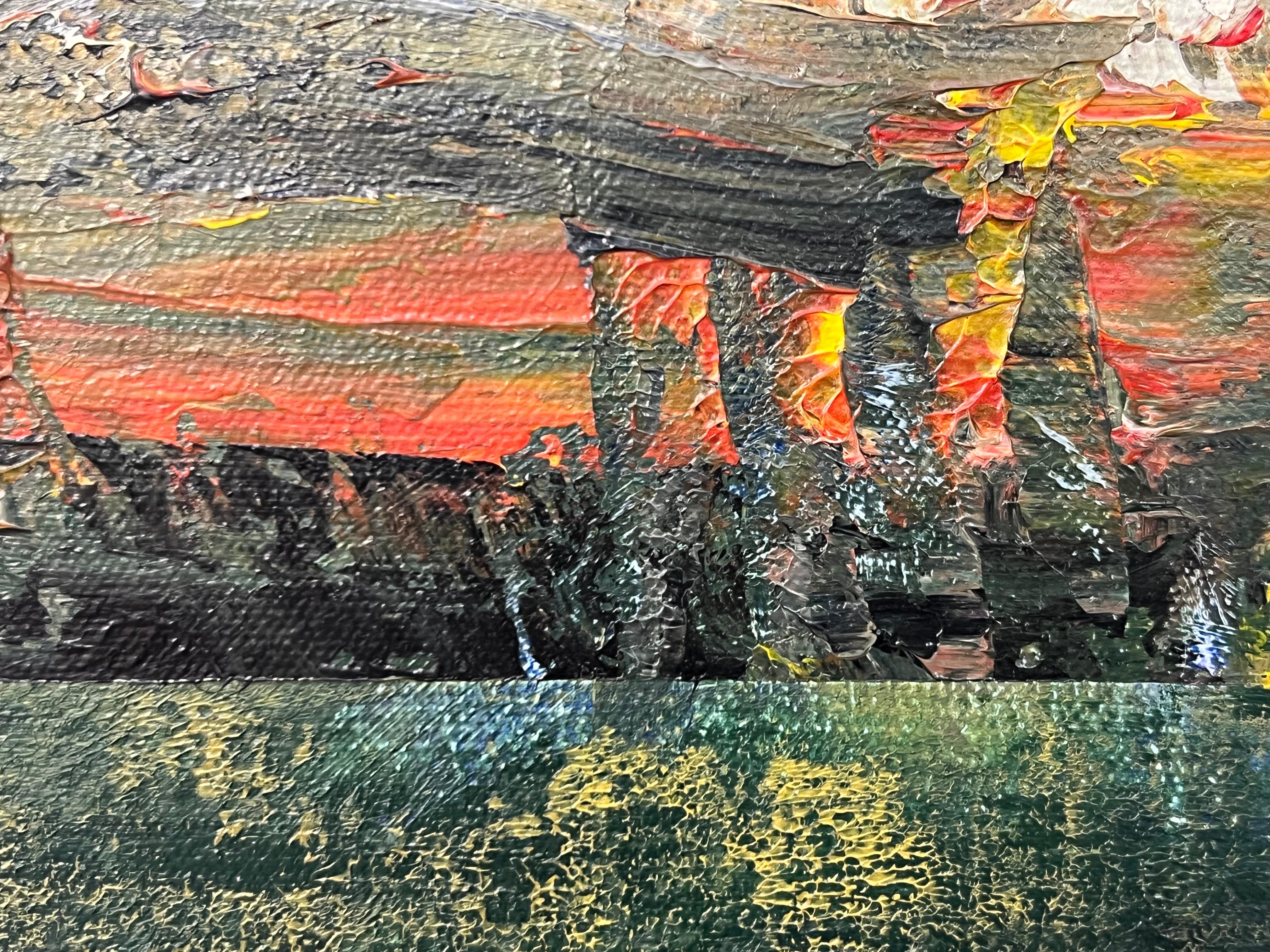 Petite peinture de paysage en triptyque abstrait en forme de arbres de forêt par un artiste urbain britannique en vente 11