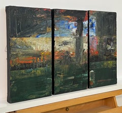 Pequeño Tríptico Abstracto Bosque Árboles Paisaje Pintura del Artista Urbano Británico