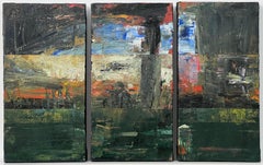 Small Triptych Abstract Forest Trees Landscape Painting by British Urban Artist