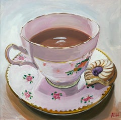 Still Life Painting of English Bone China Tea Cup & Biscuit by British Artist