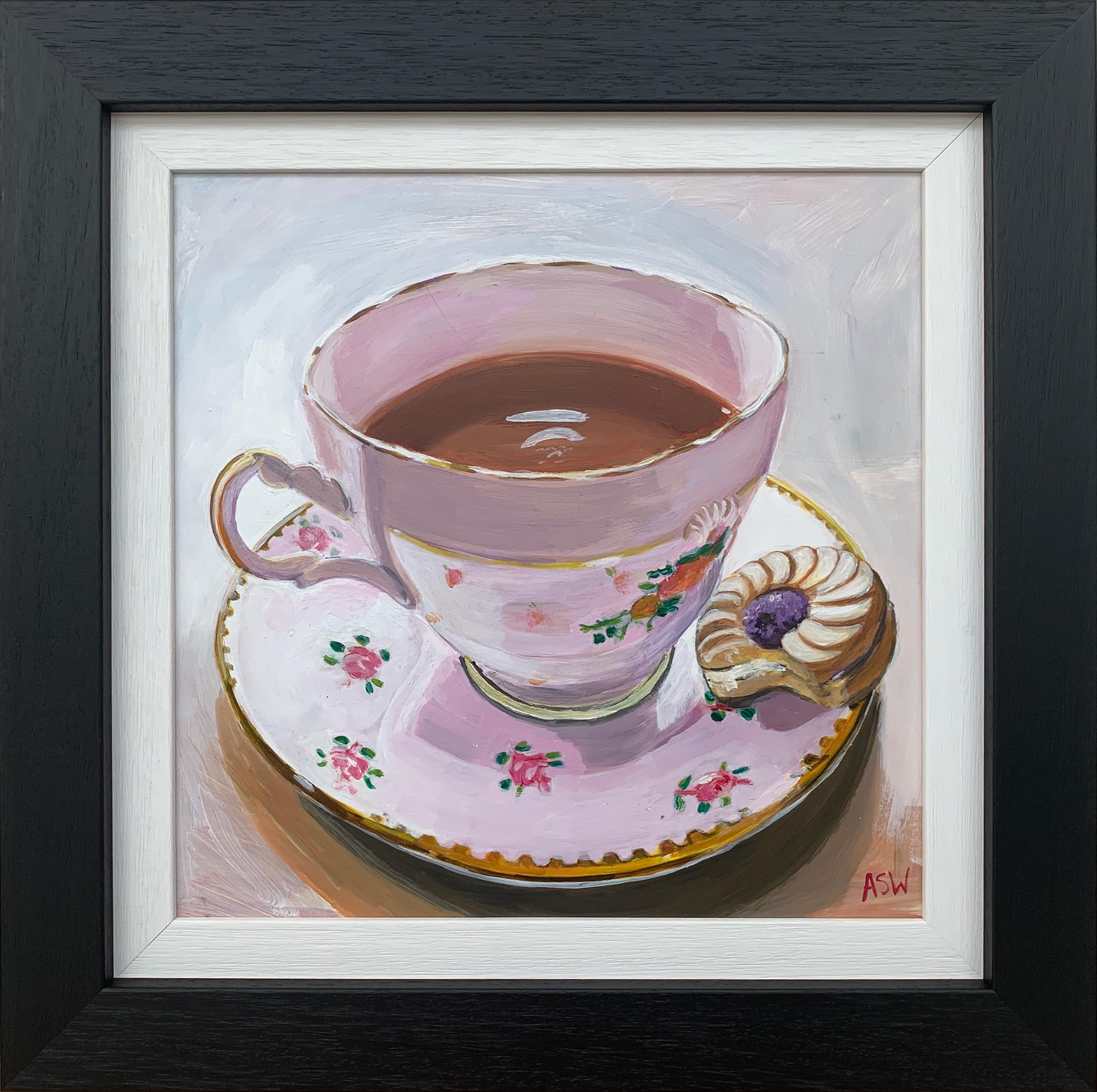 Still Life Painting of English Bone China Tea Cup & Biscuit by British Artist