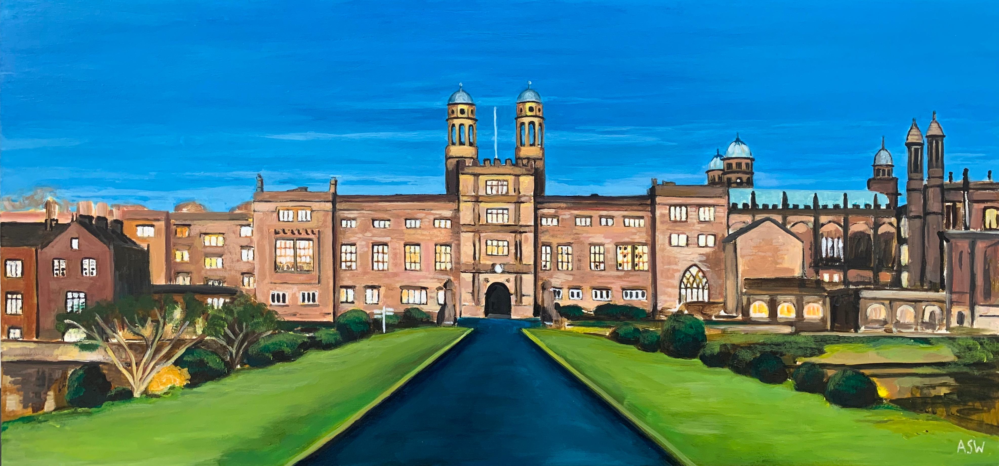 Stonyhurst College 16th Century Grade 1 Listed Building in English Countryside - Realist Painting by Angela Wakefield