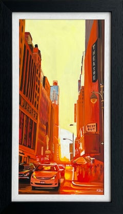 Street Scene in Manhattan Theatre District New York City at Sunset by UK Artist