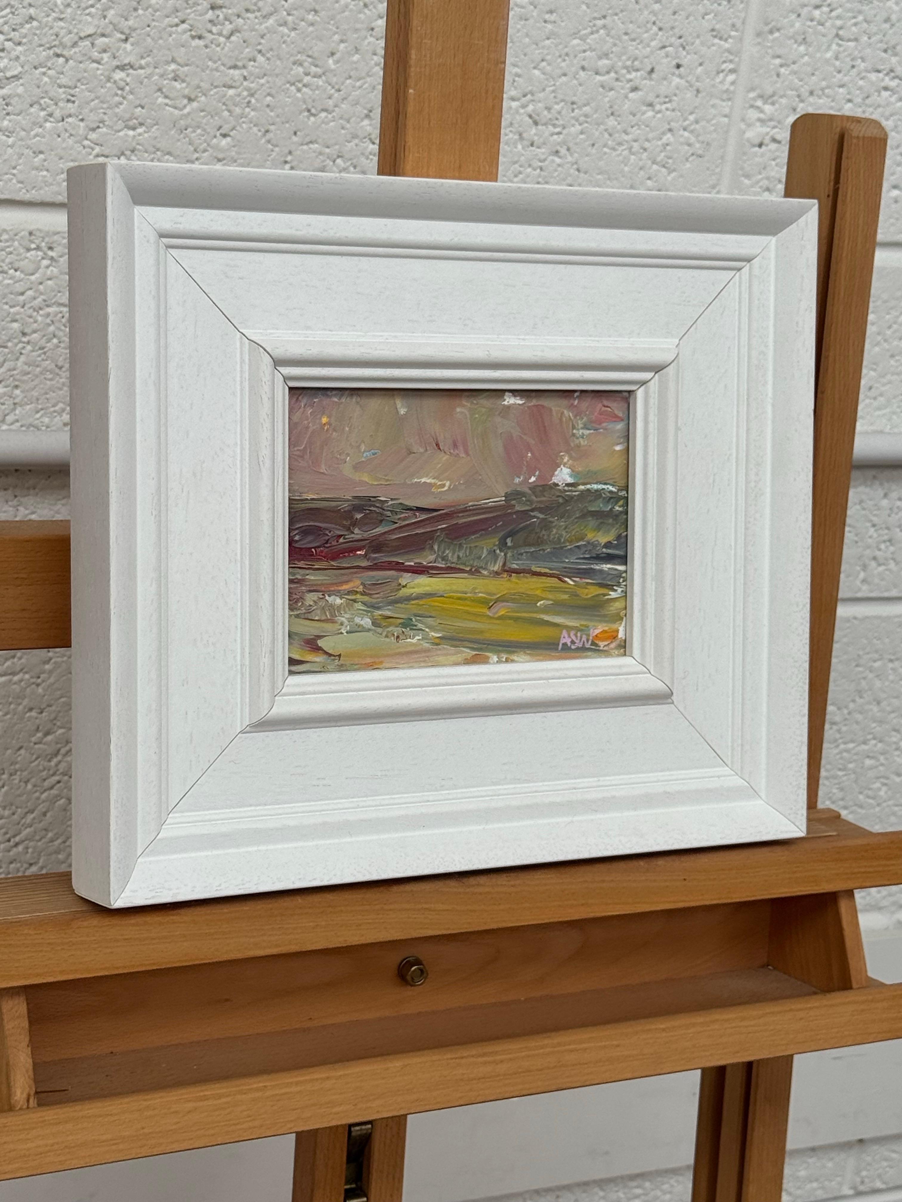 Study using Earthy Colours - Miniature Abstract Landscape Art by British Artist - Contemporary Painting by Angela Wakefield