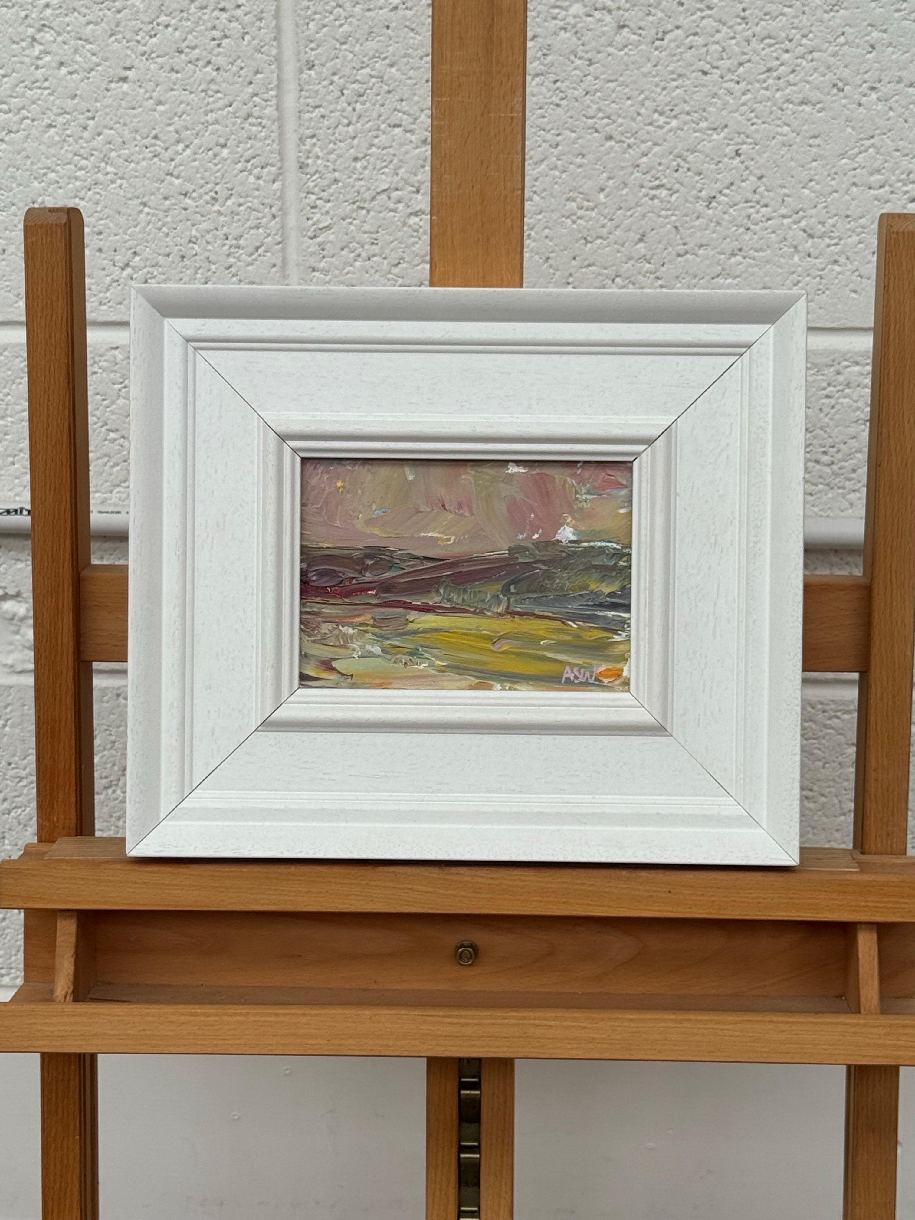 Study using Earthy Colours - Miniature Abstract Landscape Art by British Artist - Gray Abstract Painting by Angela Wakefield