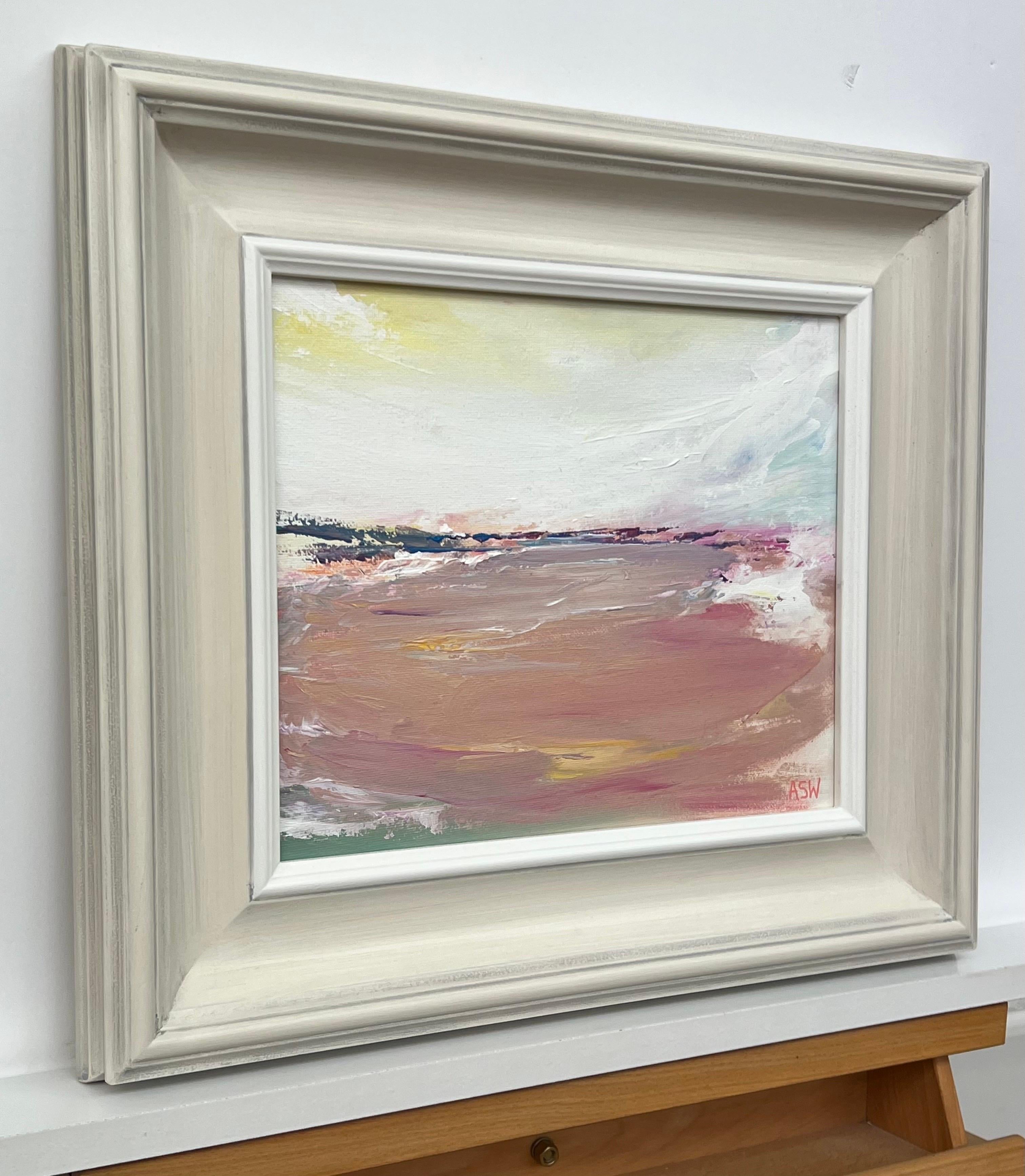 Sunlit Horizon - Abstract Sea Landscape using earthy tones by British Artist - Painting by Angela Wakefield