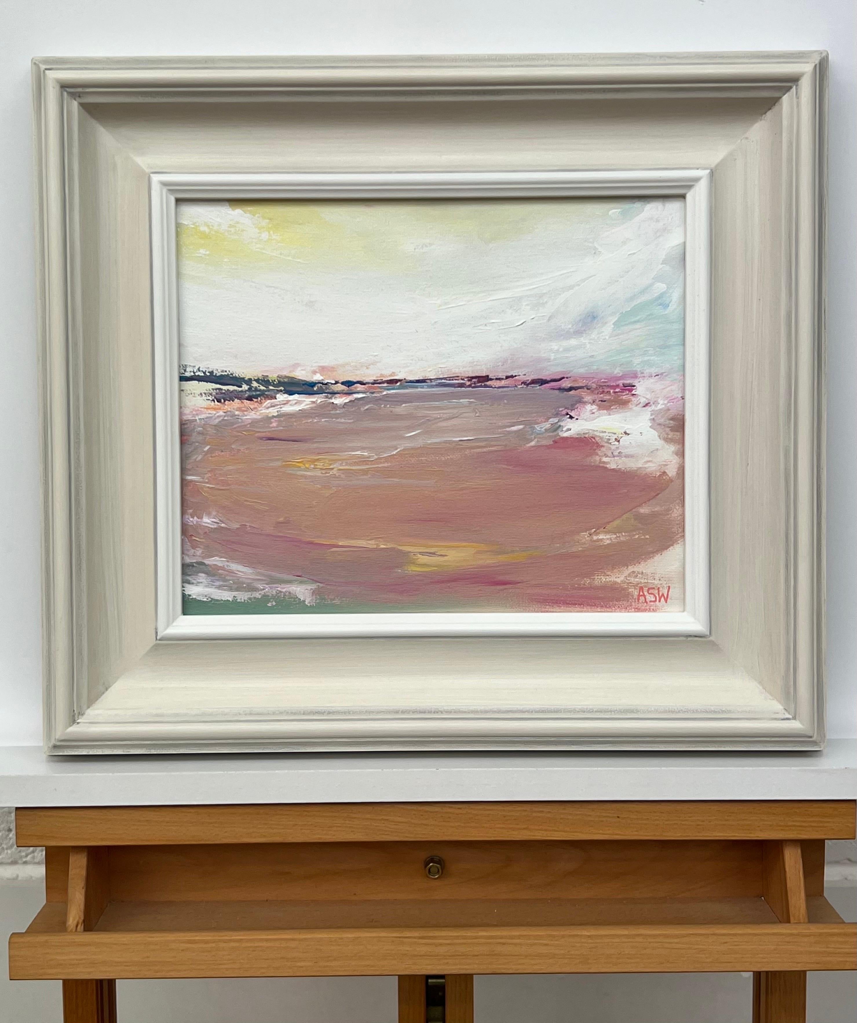 Sunlit Horizon - Abstract Sea Landscape using earthy tones by British Artist - Contemporary Painting by Angela Wakefield